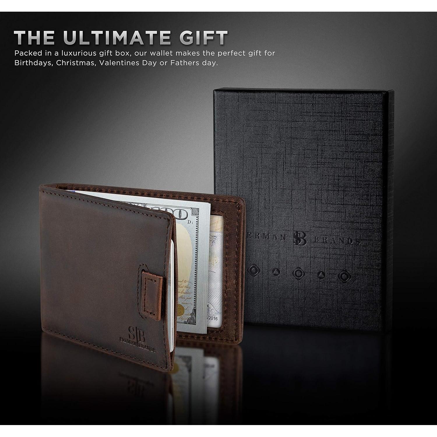 Billetera delgada SERMAN BRANDS con bloqueo RFID - Cuero marrón