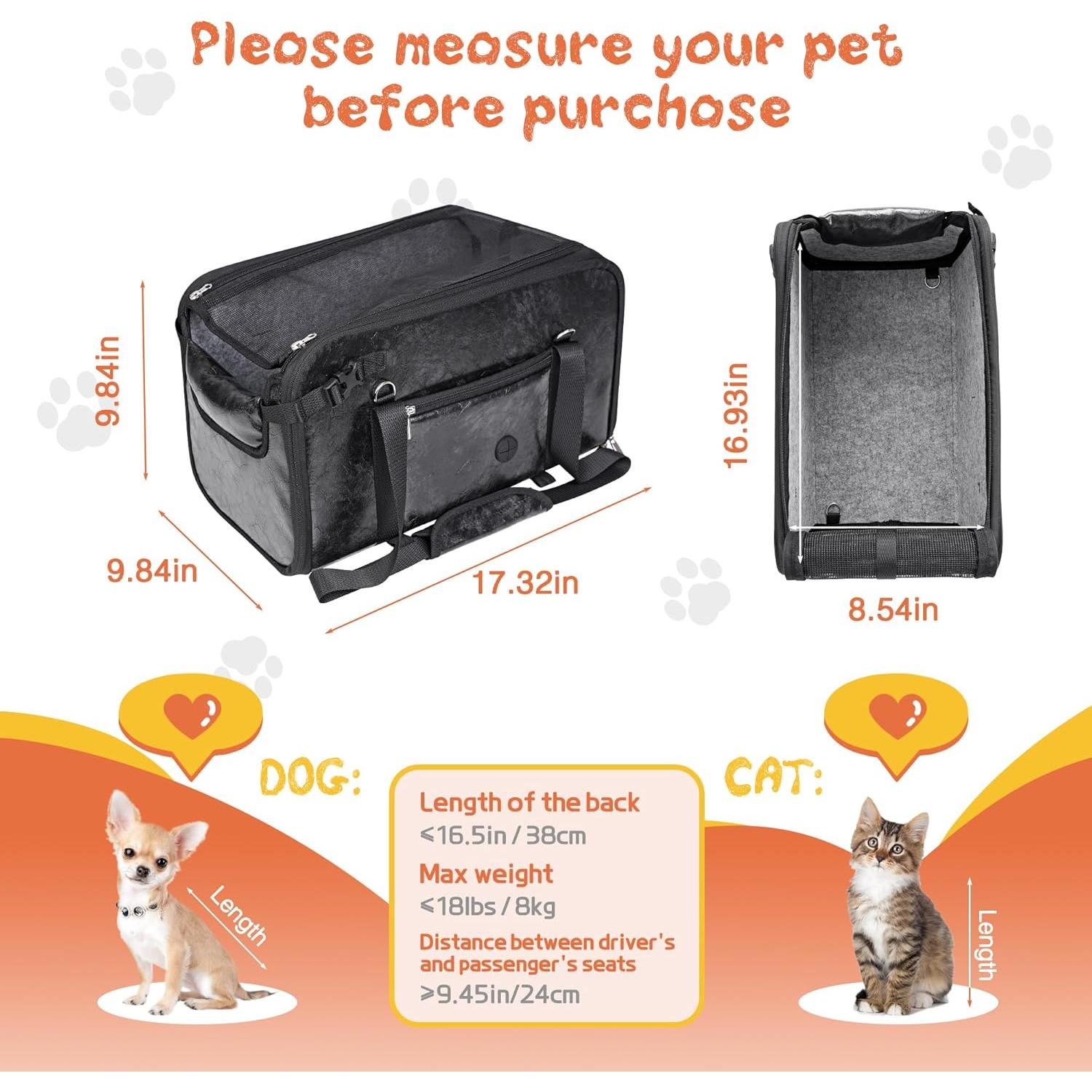 Asiento de Coche para Perros WOYYHO Negro hasta 8.16 kg