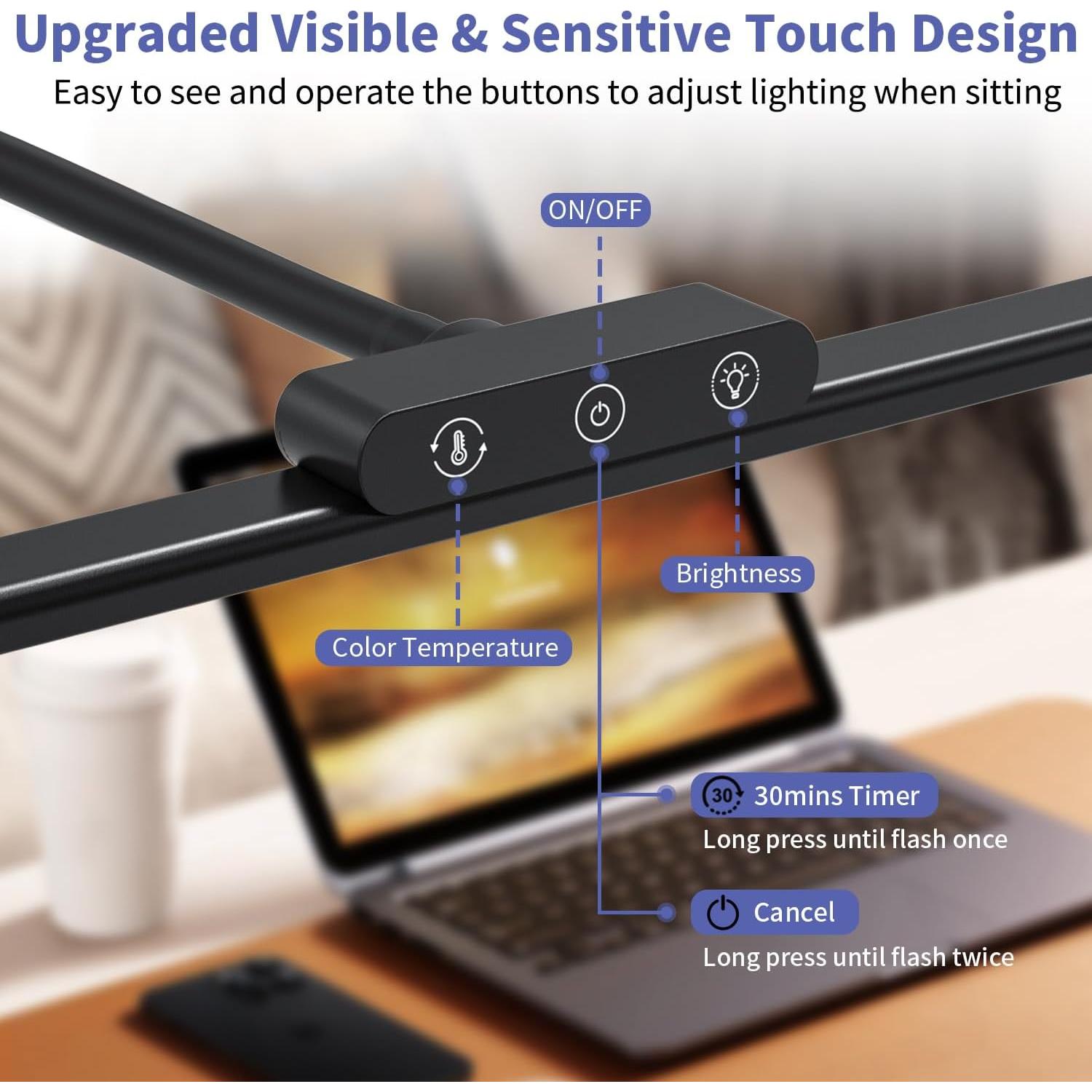 Lámpara de Escritorio LED KableRika 43.2cm Regulable Negra