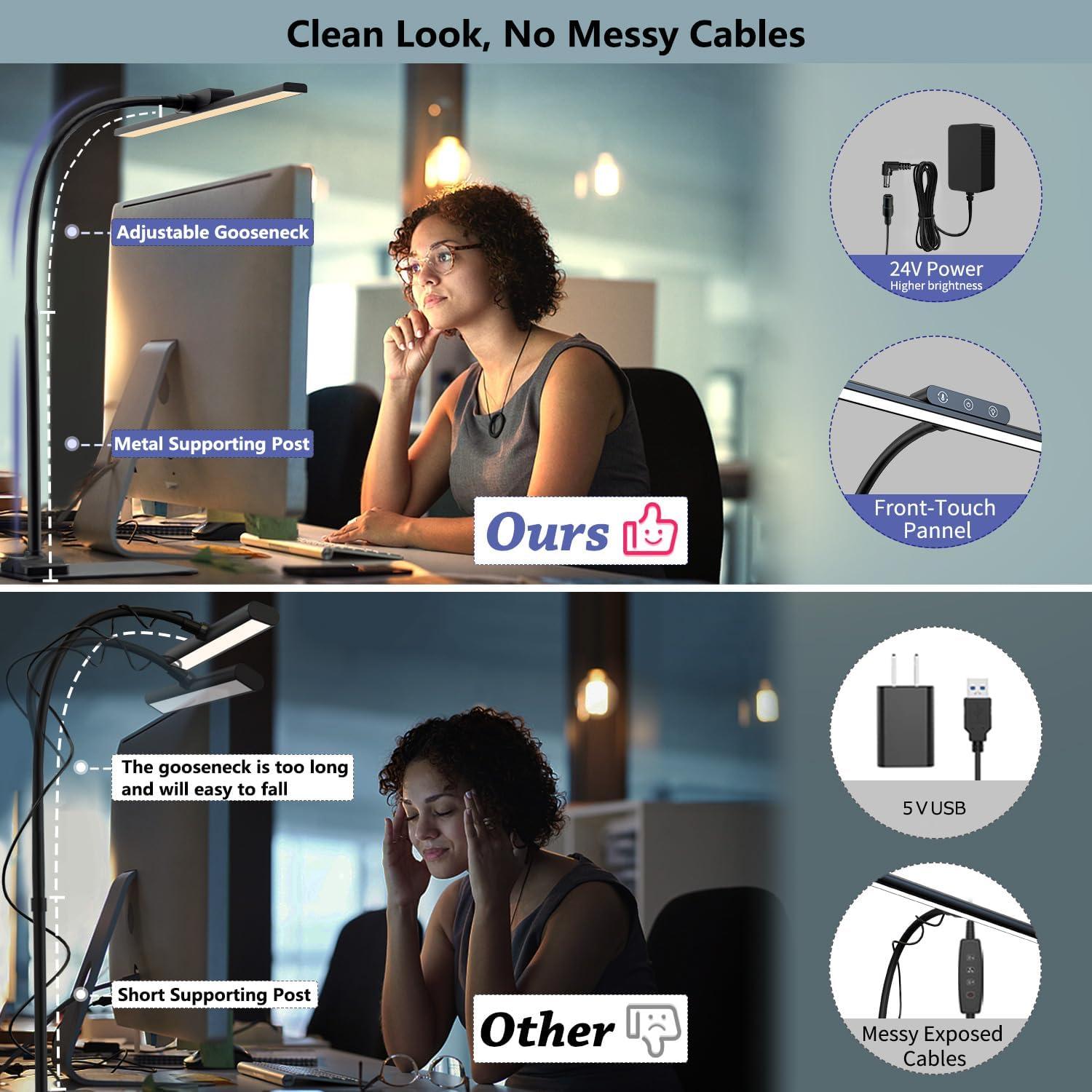 Lámpara de Escritorio LED KableRika 43.2cm Regulable Negra