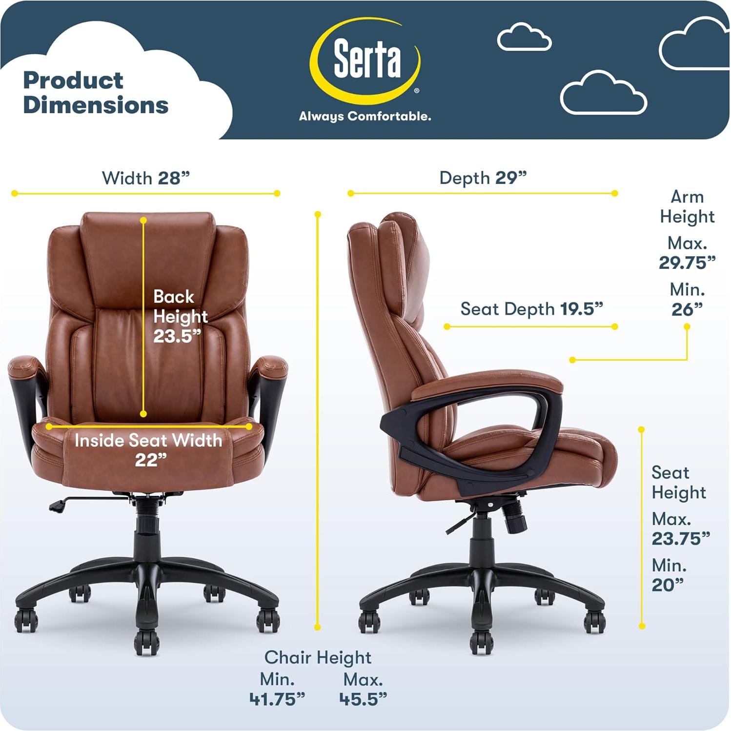 Silla Ejecutiva Serta Garret Ergonómica Cognac con Soporte Lumbar