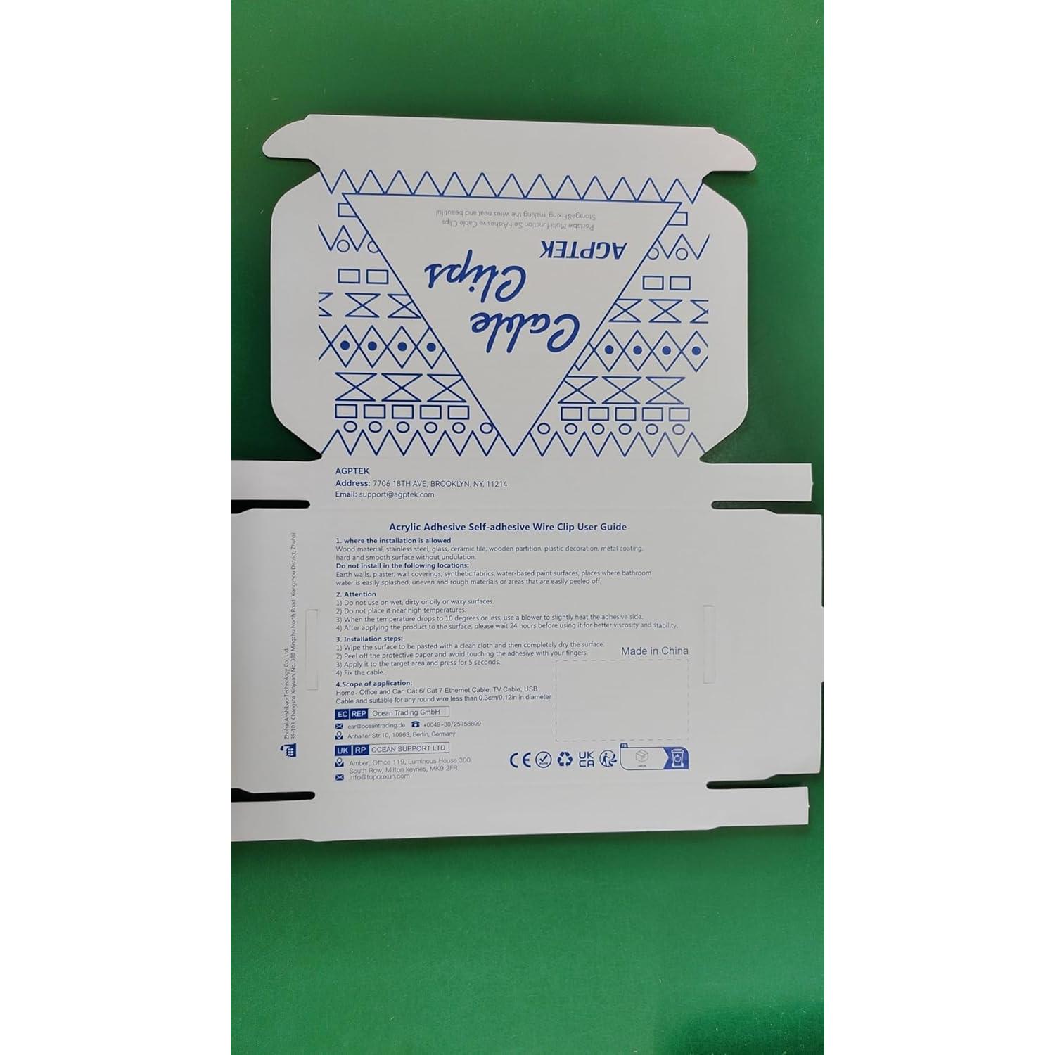 110 Clips de Cable Adhesivos AGPTEK - Organizador Transparente