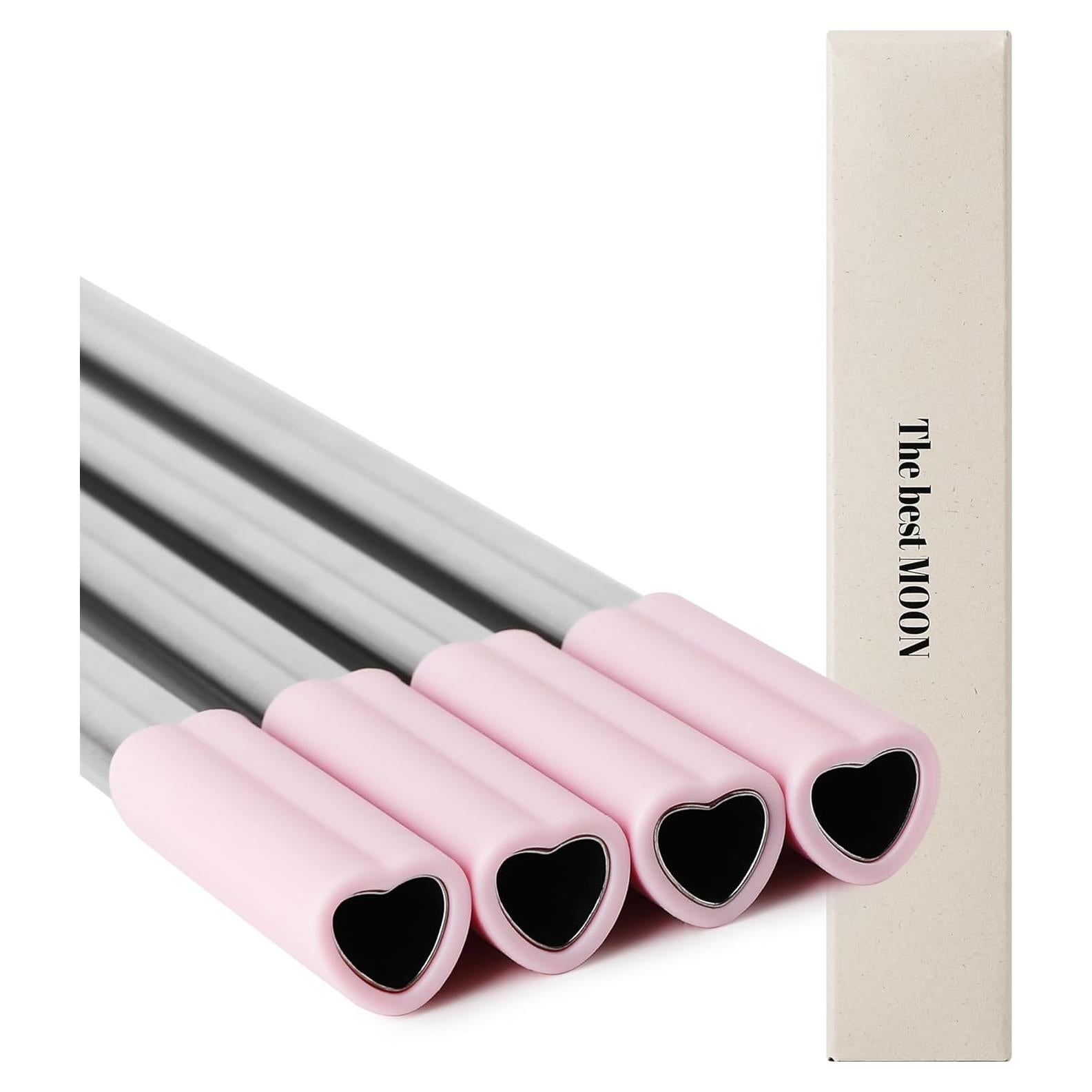 Popotes de metal reutilizables La mejor LUNA - Corazón rosa (4 unidades)