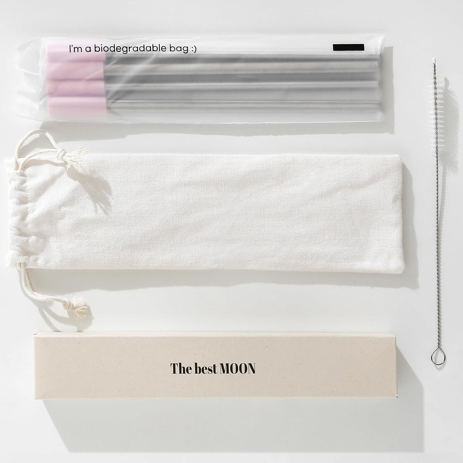 Popotes de metal reutilizables La mejor LUNA - Corazón rosa (4 unidades)