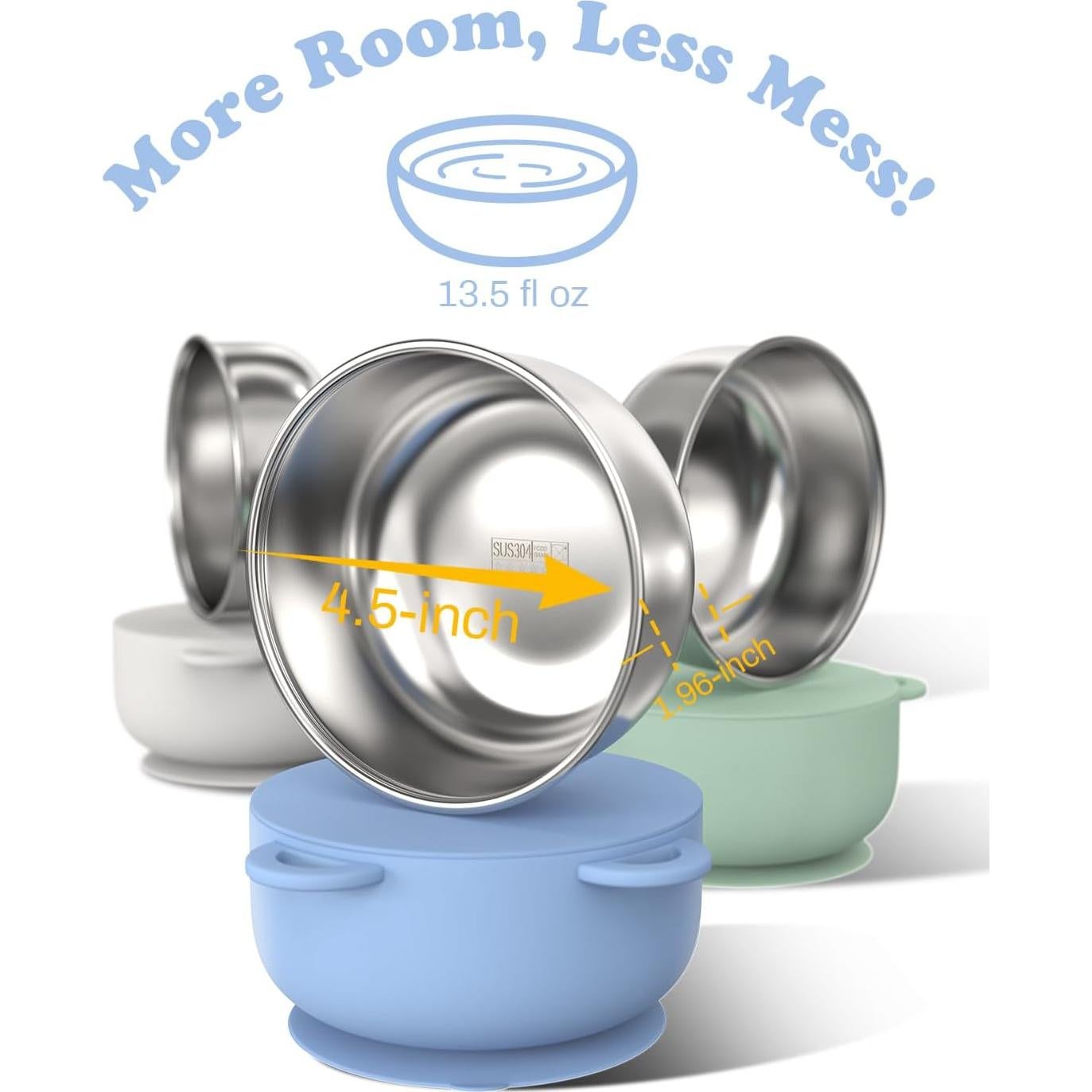 Tazones de Succión Bakpoco 4-Pack Acero Inoxidable 400ml