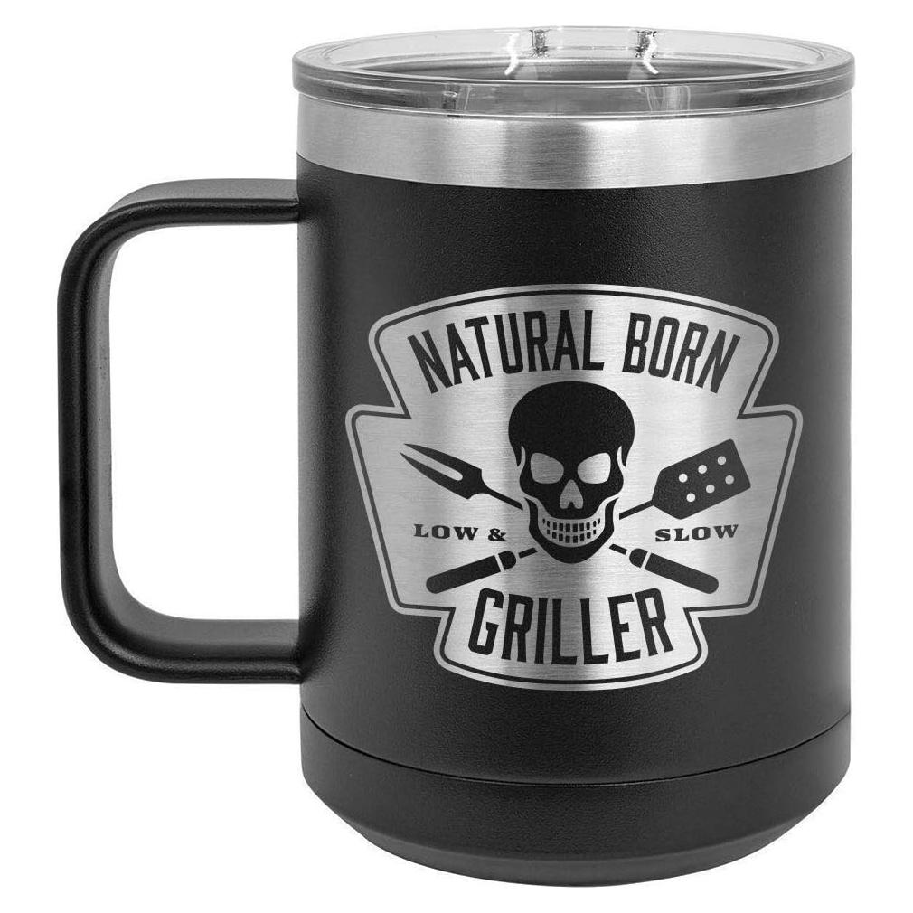 Taza de Café Aislada 15 oz Natural Born Griller Negra
