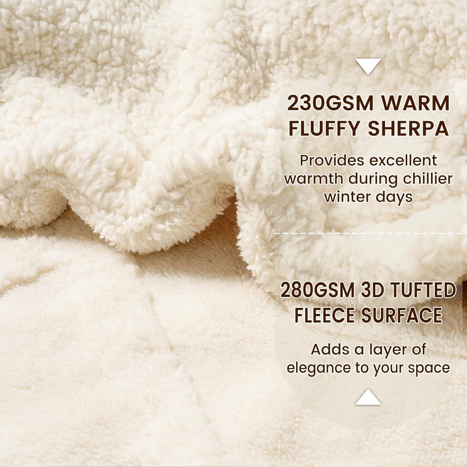 Manta de Felpa Sherpa PHF Queen 90x90 cm Crema 510GSM