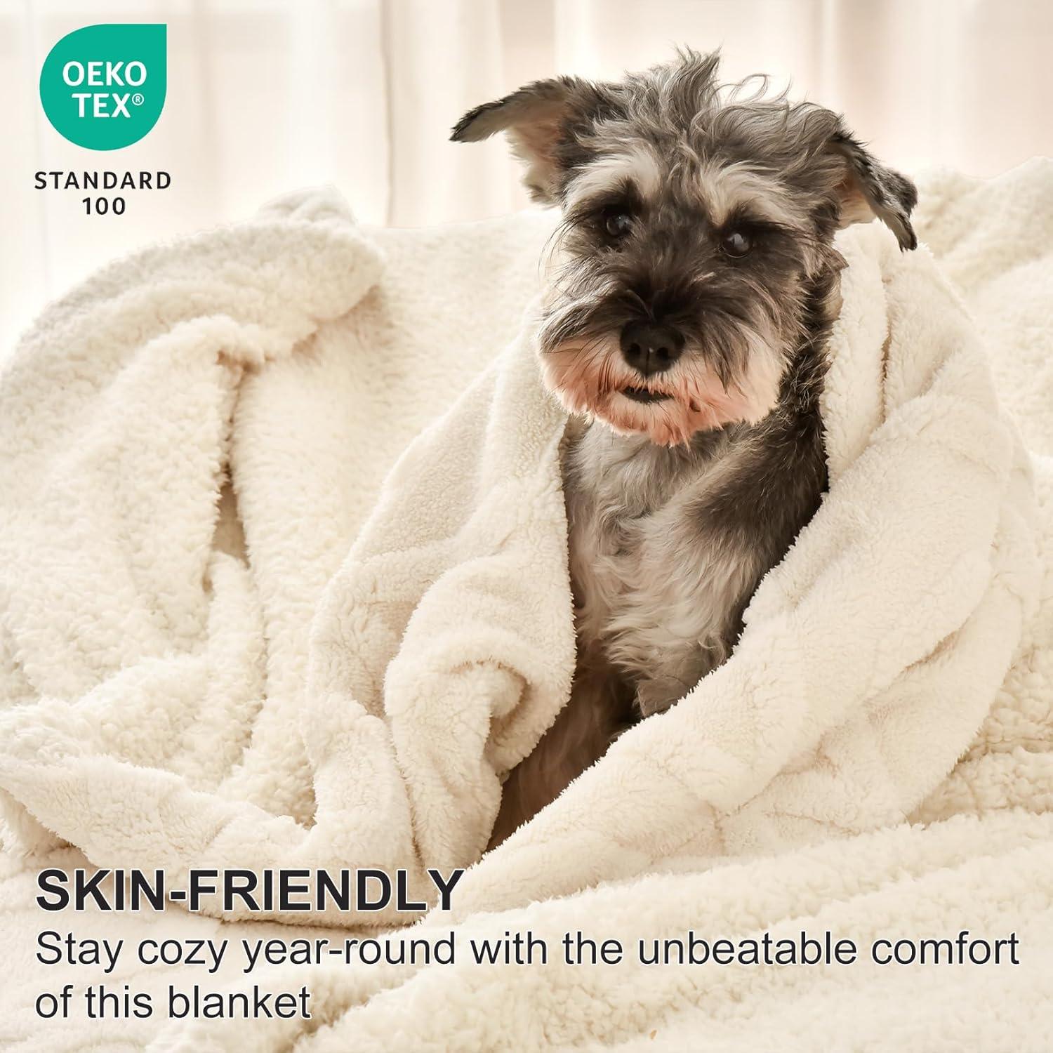 Manta de Felpa Sherpa PHF Queen 90x90 cm Crema 510GSM