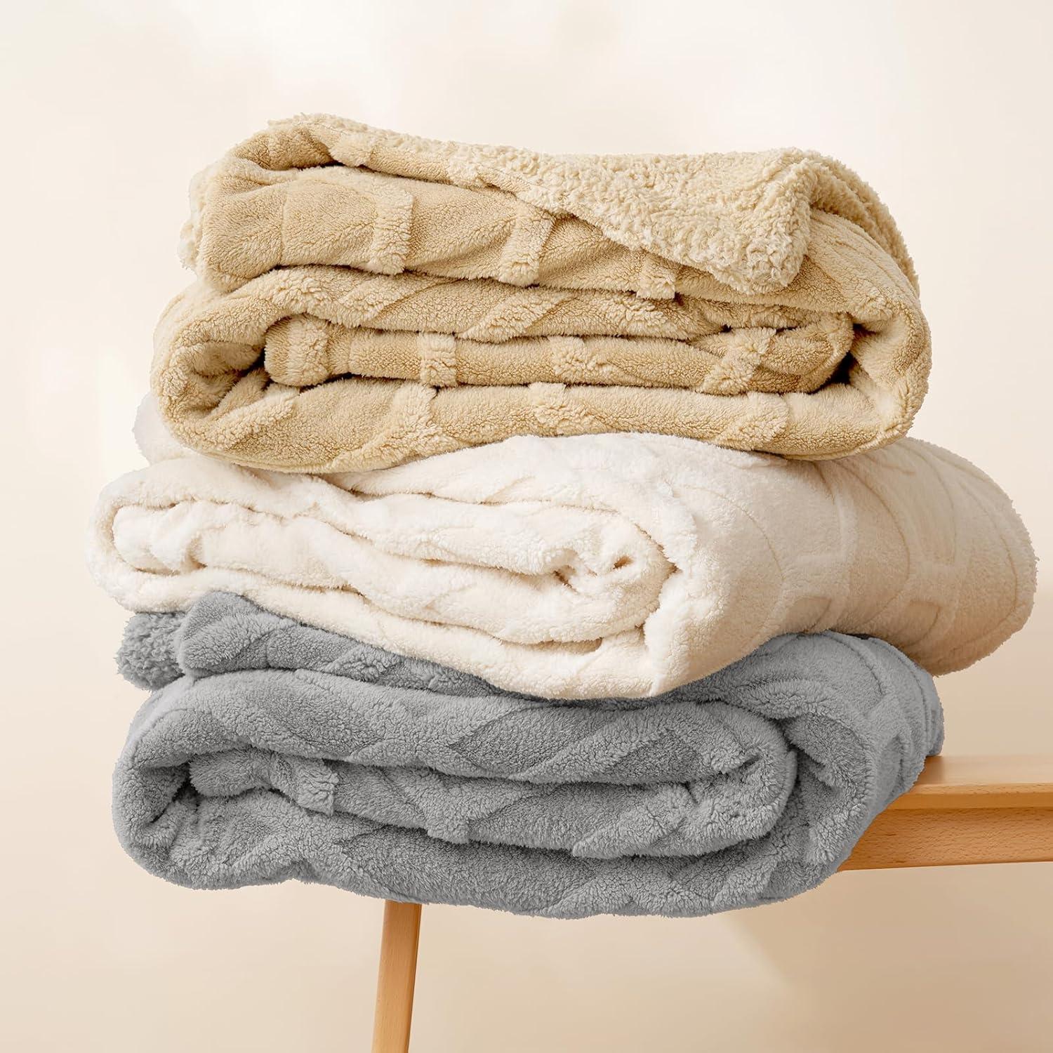 Manta de Felpa Sherpa PHF Queen 90x90 cm Crema 510GSM