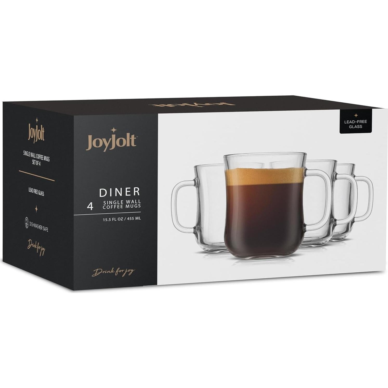 Juego de 4 Tazas de Café de Vidrio JoyJolt 15.5oz Apto Lavavajillas