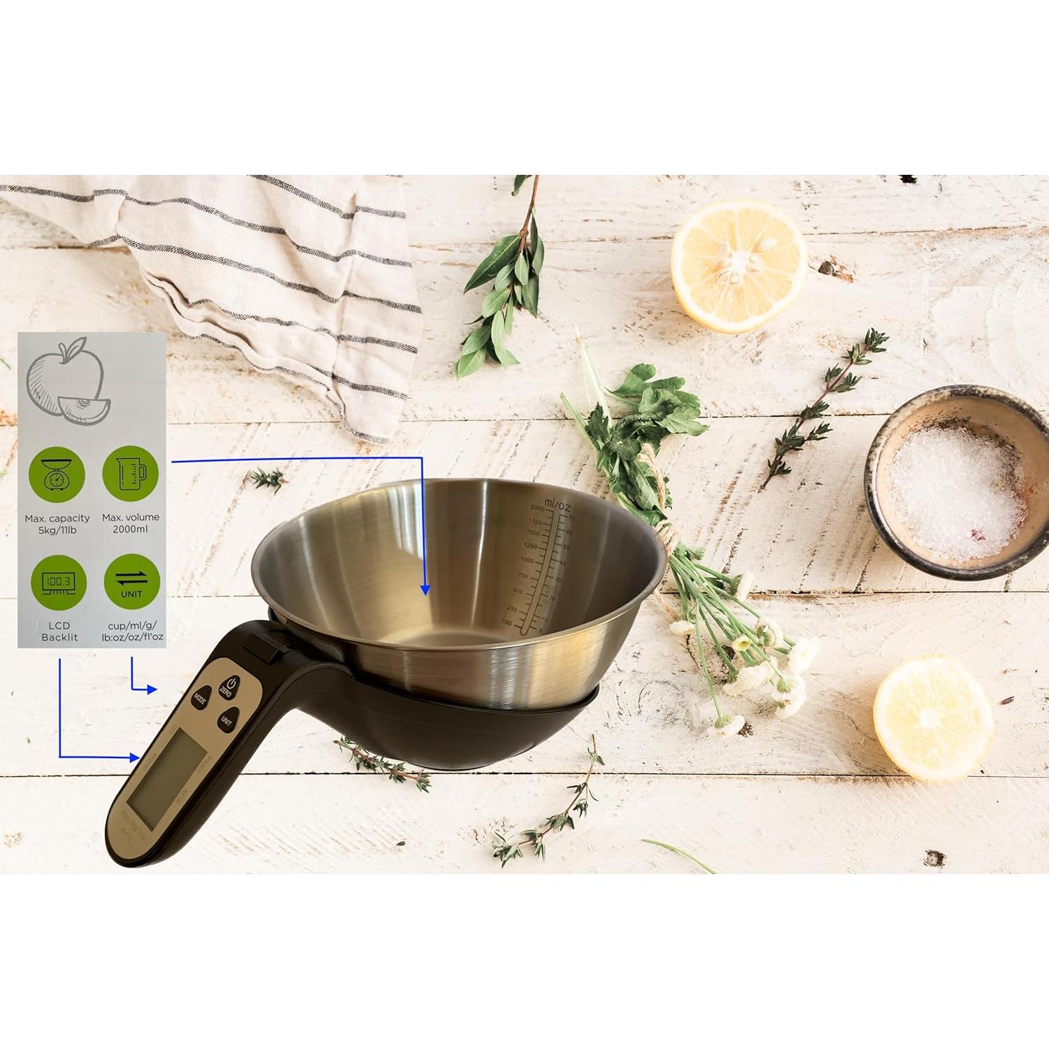 Báscula de Cocina Digital KitchenWhiz con Tazón Acero Inoxidable
