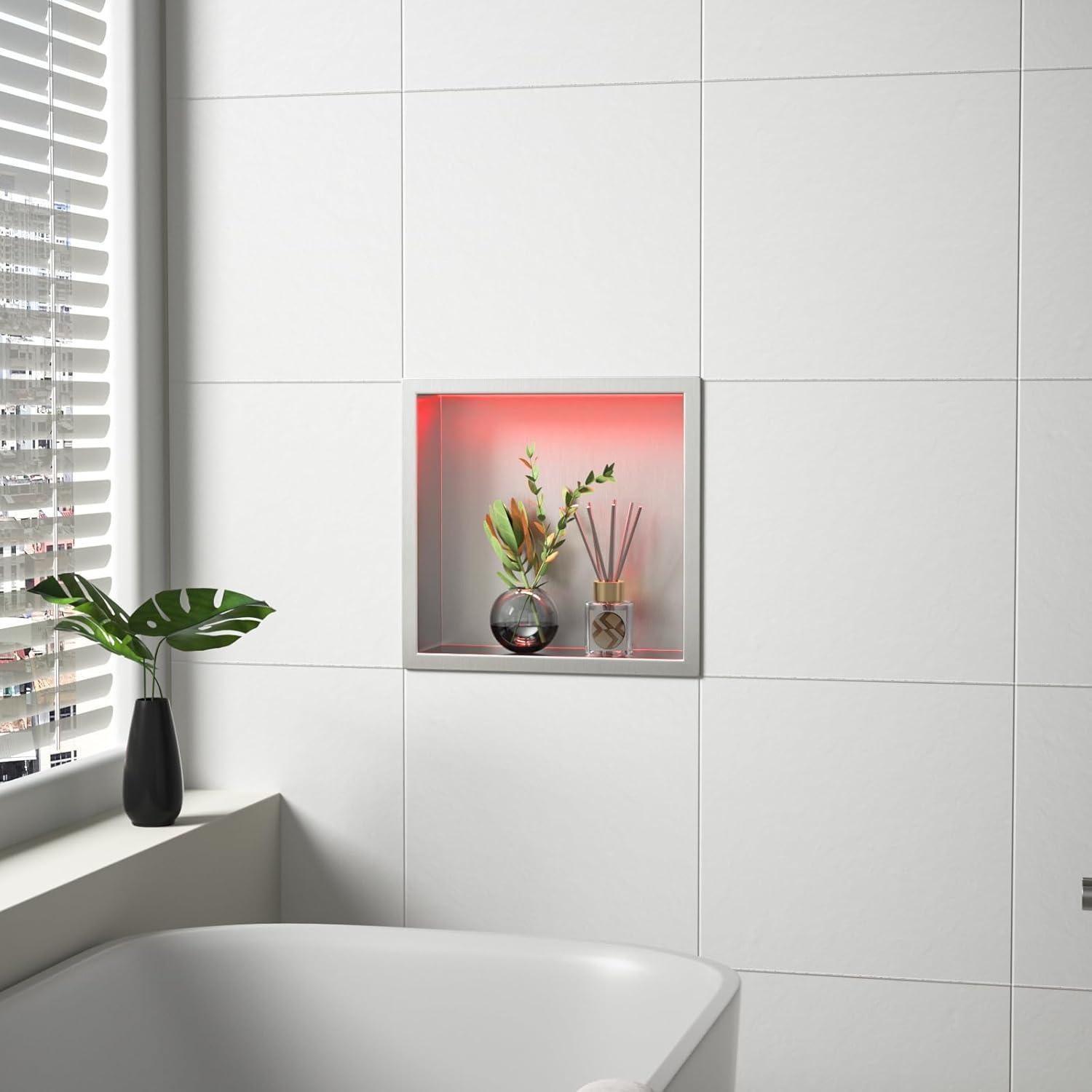 Nicho de Ducha LED RGB Bernkot 30.48x30.48 cm Acero Inoxidable