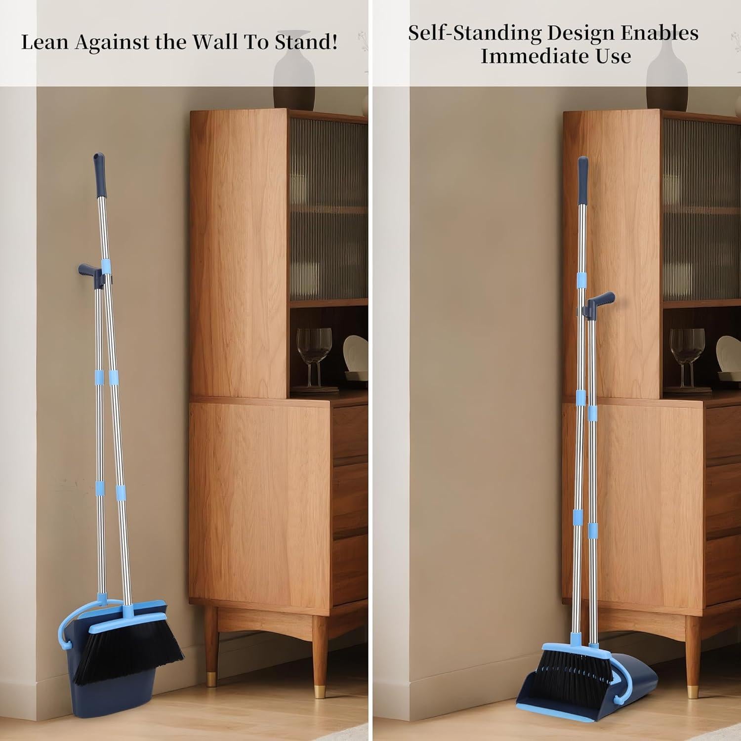 Juego de Escoba y Recogedor OLLSDIRE Azul 137.7 cm Mango Largo