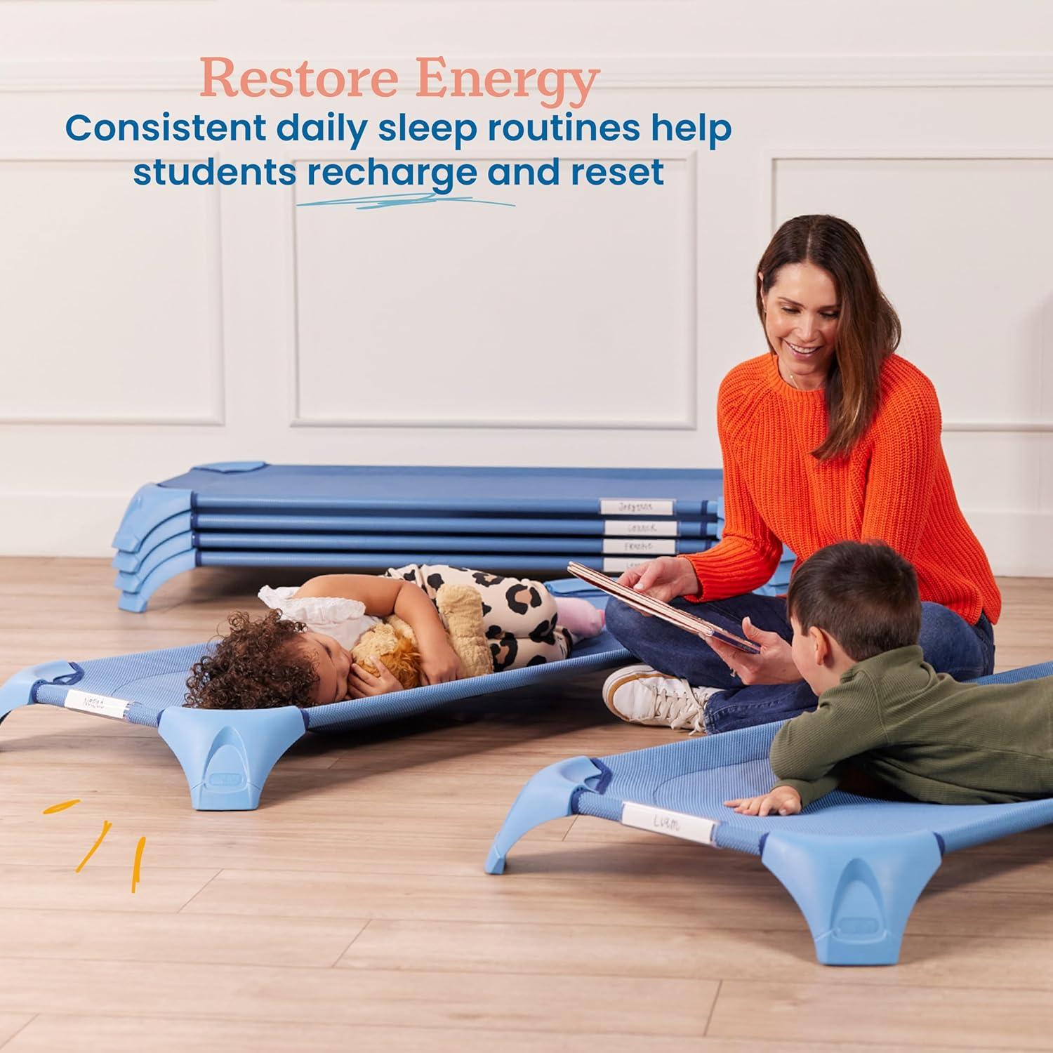 Cuna Apilable ECR4Kids Azul Polvo - Paquete de 6 para Aula