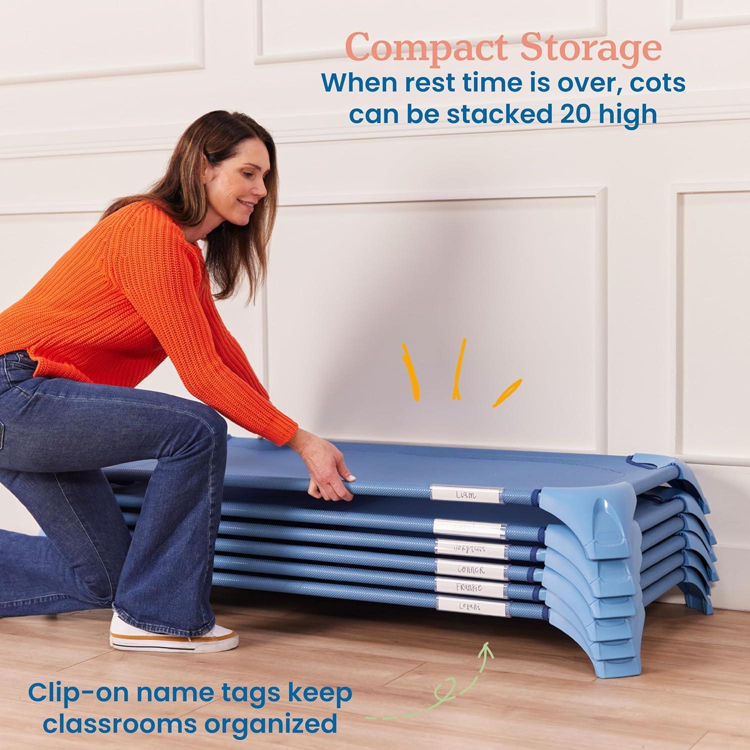 Cuna Apilable ECR4Kids Azul Polvo - Paquete de 6 para Aula