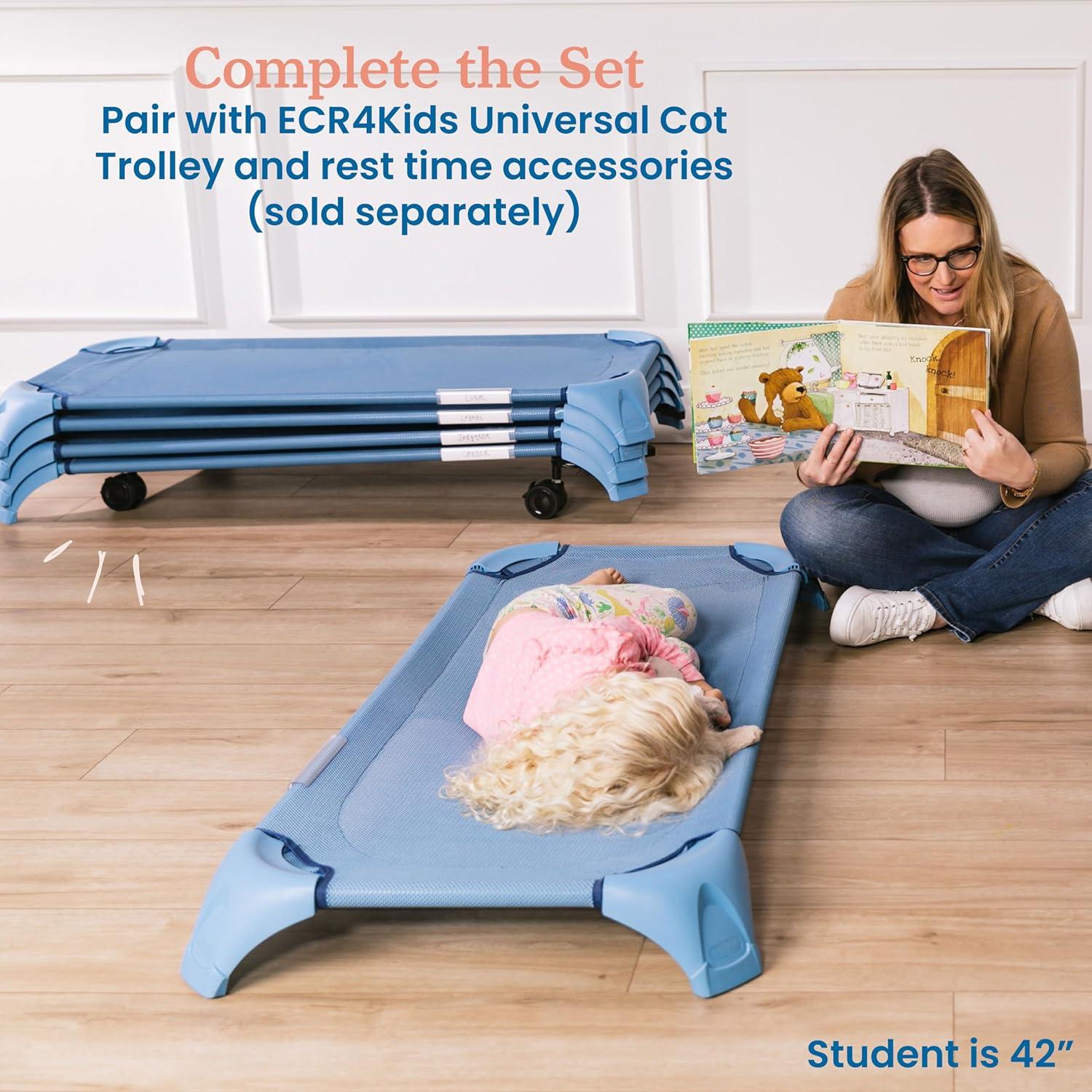 Cuna Apilable ECR4Kids Azul Polvo - Paquete de 6 para Aula