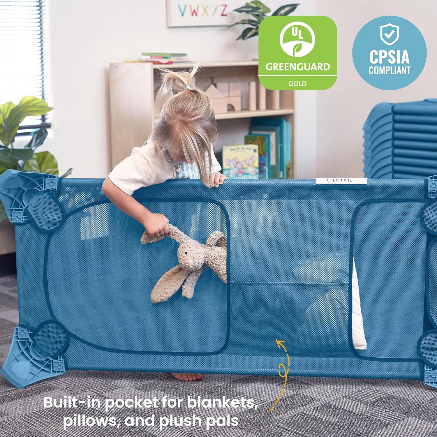 Cuna Apilable ECR4Kids Azul Polvo - Paquete de 6 para Aula