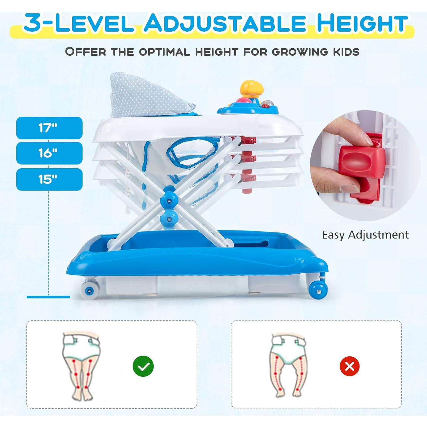 Andador Plegable 4 en 1 BABY JOY para Bebés Azul