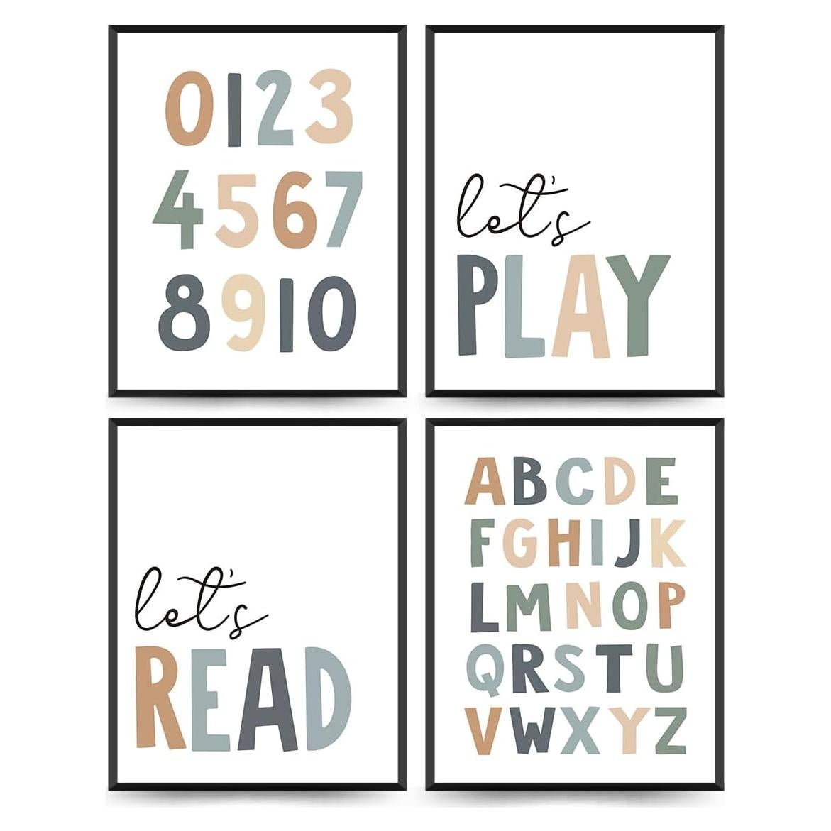 Conjunto de 4 Pósters Educativos PLKMN 20x25 cm Decoración Infantil