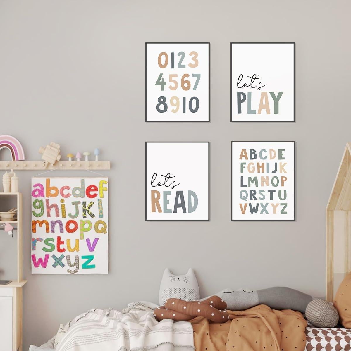 Conjunto de 4 Pósters Educativos PLKMN 20x25 cm Decoración Infantil