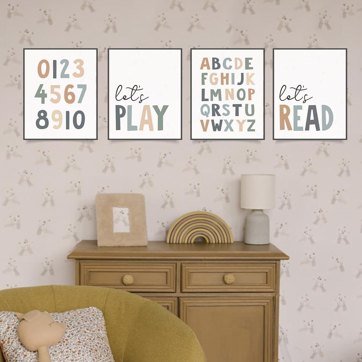 Conjunto de 4 Pósters Educativos PLKMN 20x25 cm Decoración Infantil