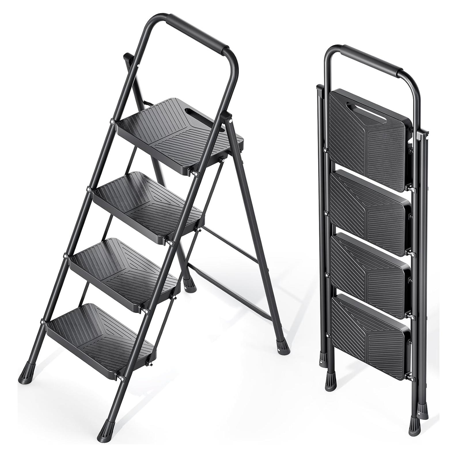 Escalera Plegable KINGRACK 4 Peldaños Antideslizante Negro