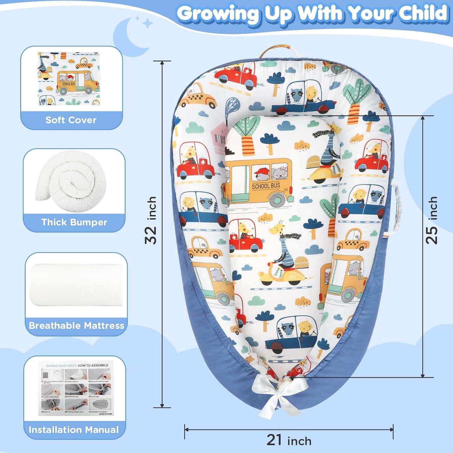 Cojín para Bebé BBWOO Algodón Suave 0-24 Meses Portátil