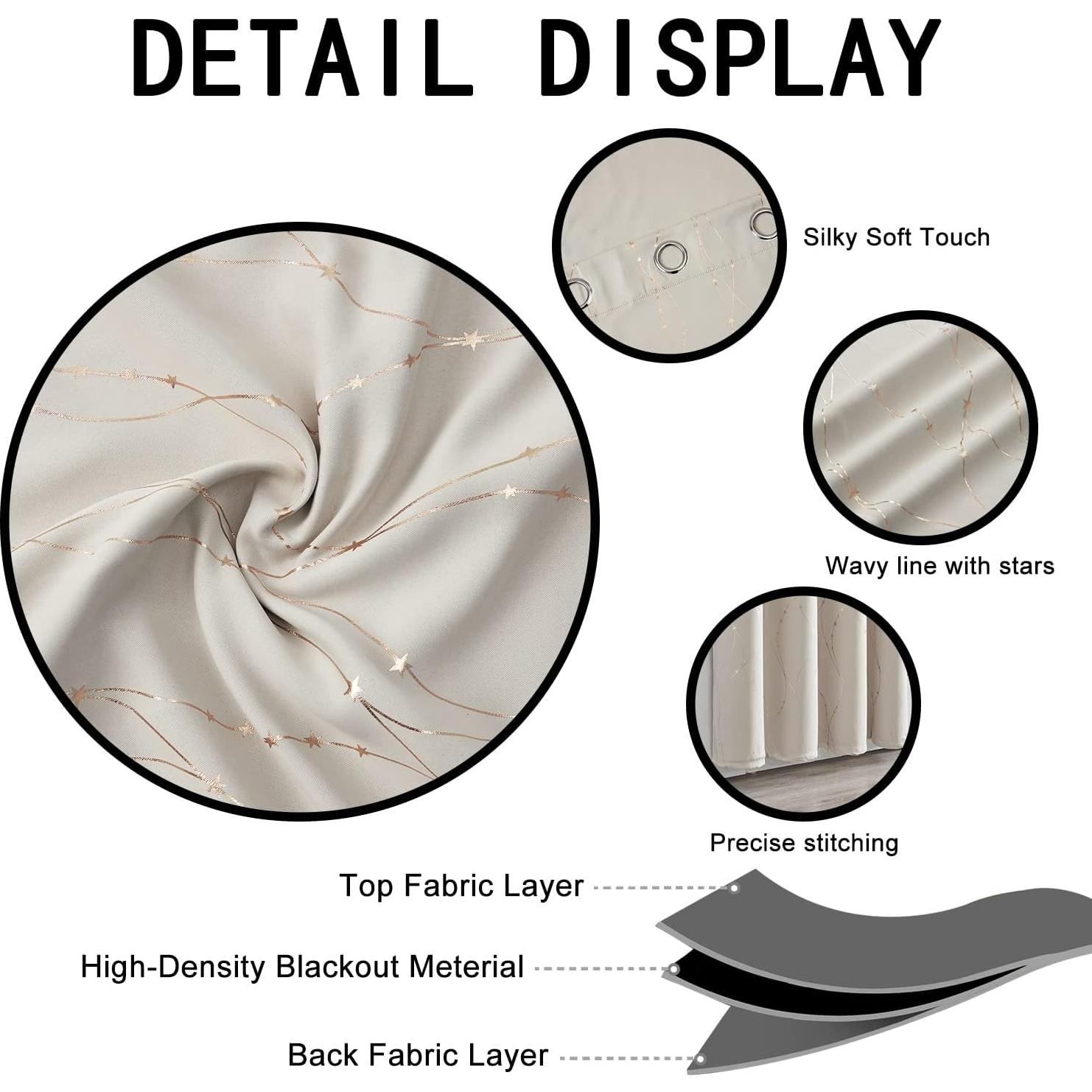 Cortinas Opacas SMILE WEAVER 132x160 cm Beige Dorado 2 Paneles