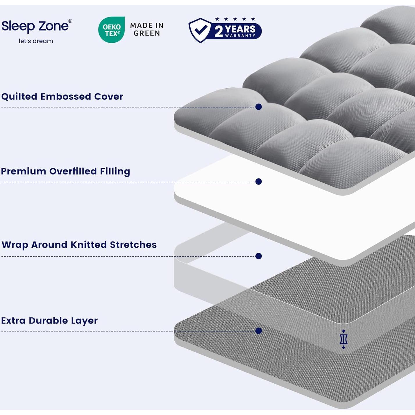 Cubre Colchón SLEEP ZONE Individual Acolchado Suave Gris