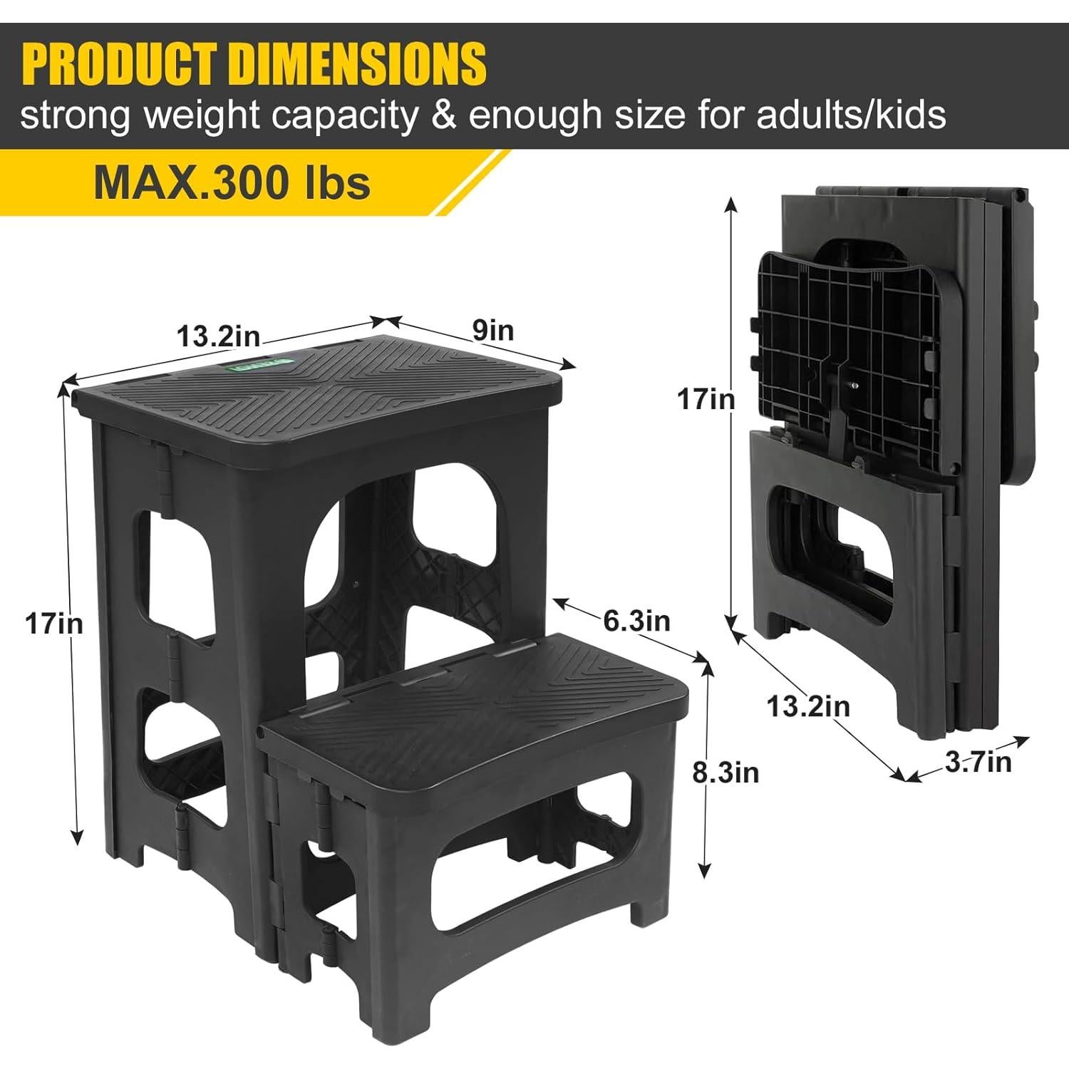 Escalera Plegable 2 Pasos SENQI Antideslizante 136 kg Negra