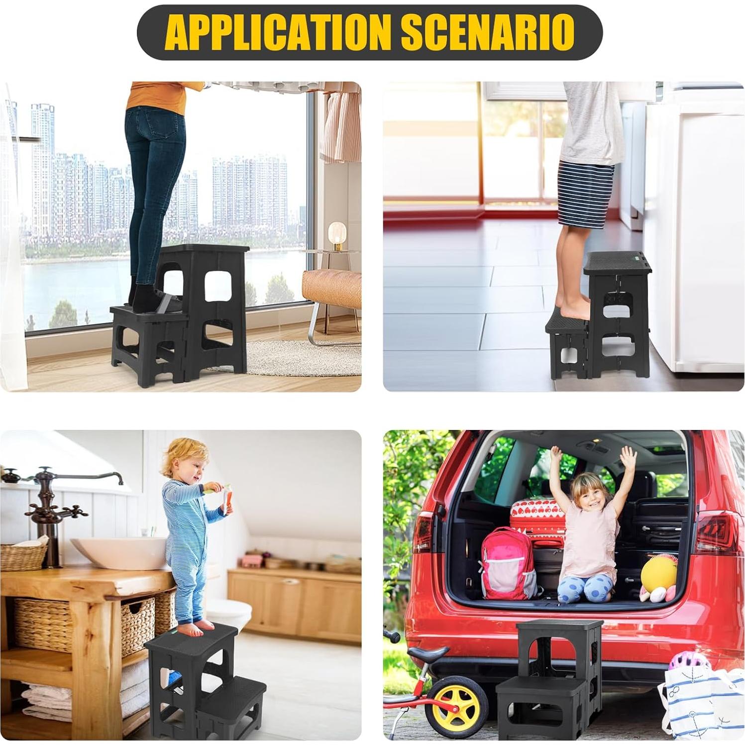 Escalera Plegable 2 Pasos SENQI Antideslizante 136 kg Negra