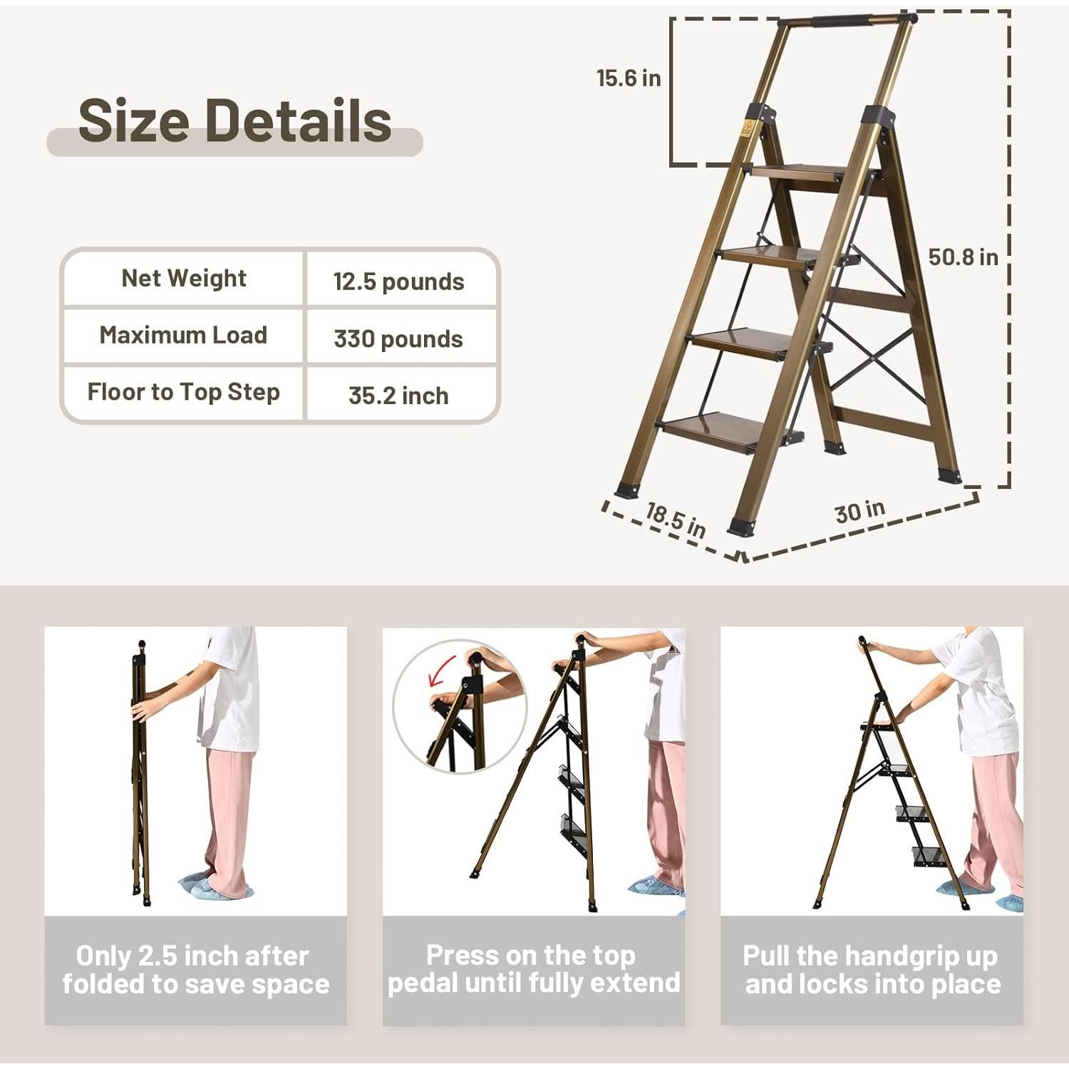 Escalera Plegable XinSunho 4 Pasos Aluminio Antideslizante