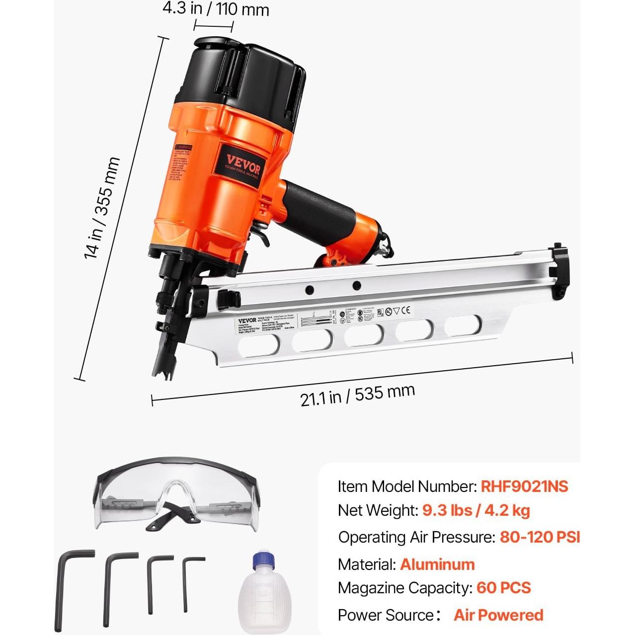 Clavadora Neumática VEVOR 21° 5.08-8.89 cm Ajuste Profundidad