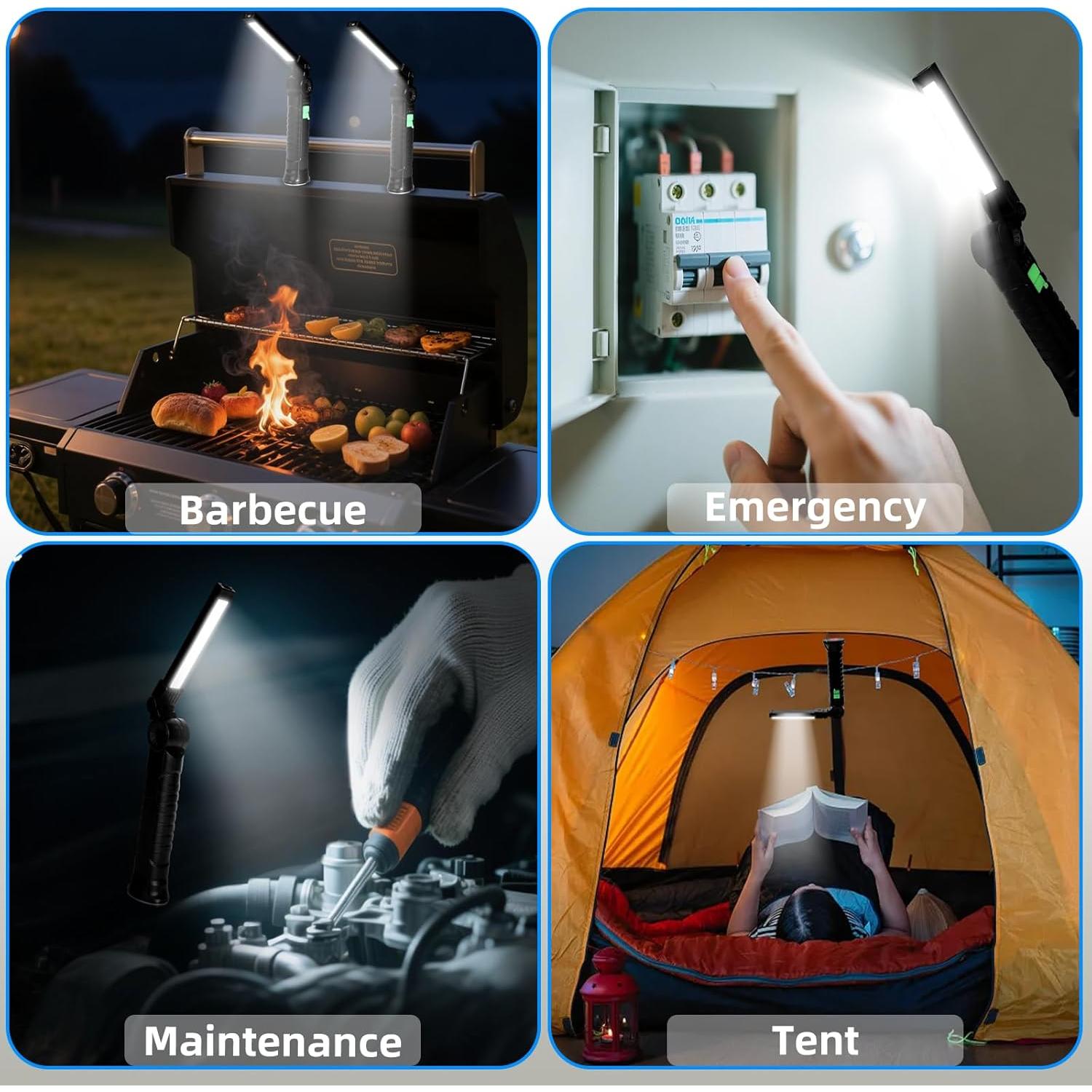 Luz de Trabajo Recargable KunHe - Paquete de 10, 4 Modos