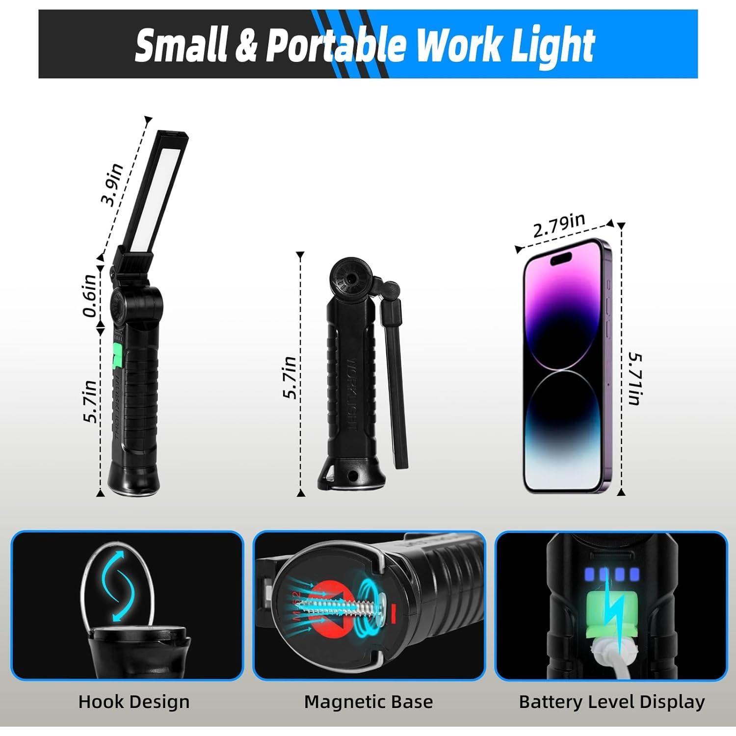 Luz de Trabajo Recargable KunHe - Paquete de 10, 4 Modos