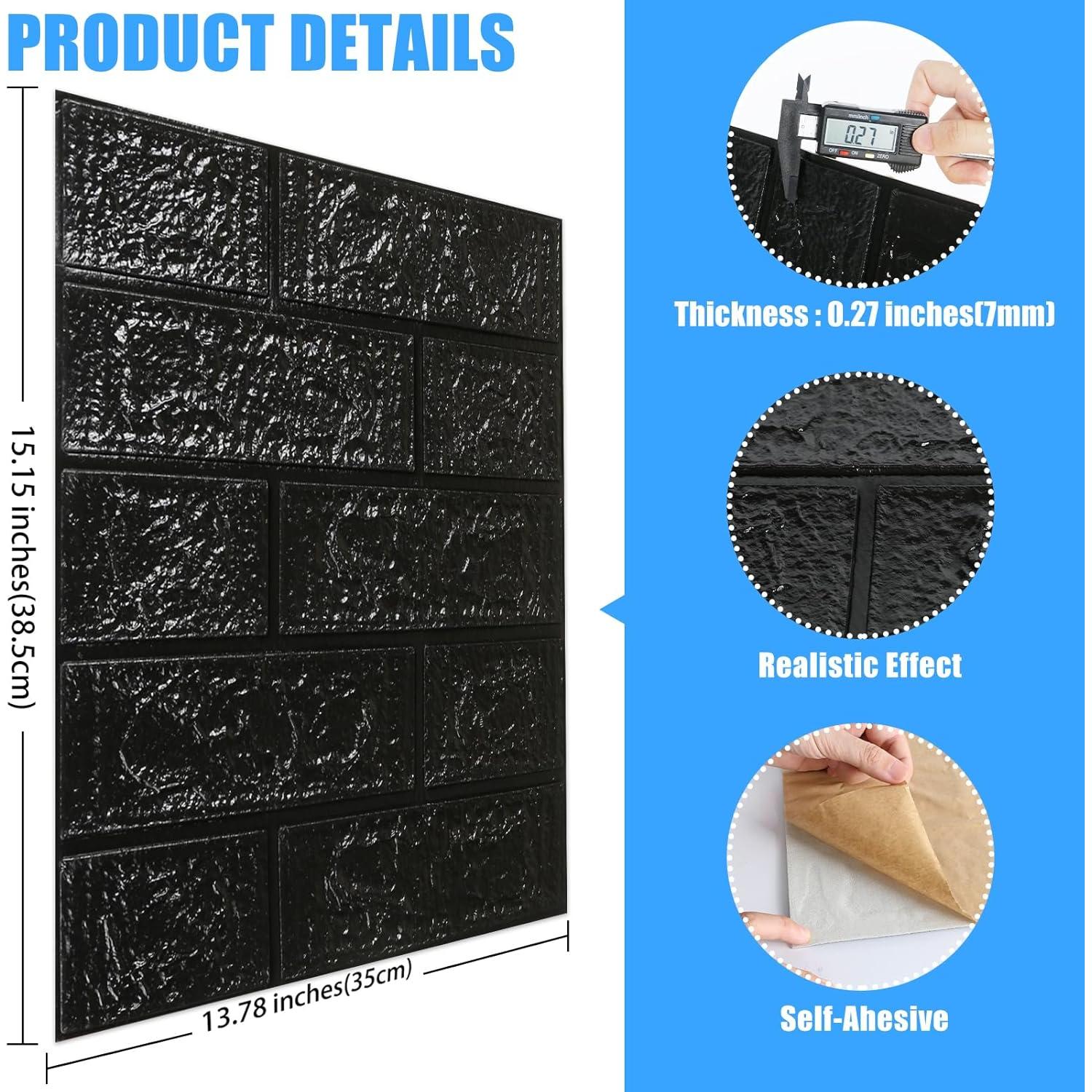 Paneles de Pared 3D Autoadhesivos CvoMep - 10 Unidades Negro