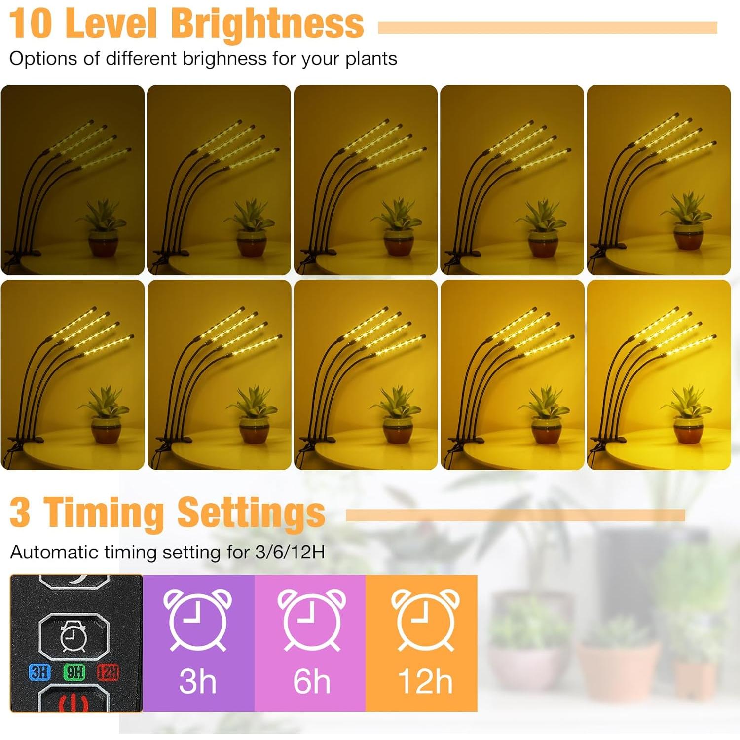 Luces de Cultivo LED WIDICOKO 4 Cabezas Espectro Completo 10 Niveles