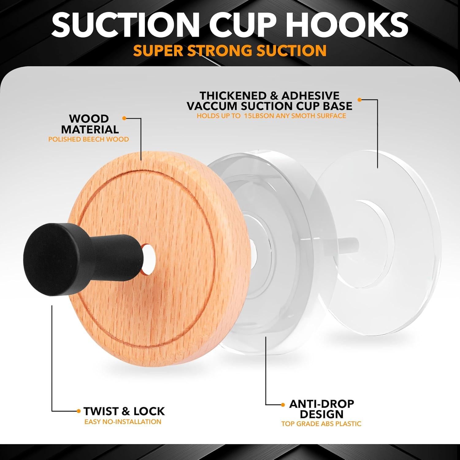 Ganchos de Ventosa Besti para Ducha 4 Piezas Haya-Negro