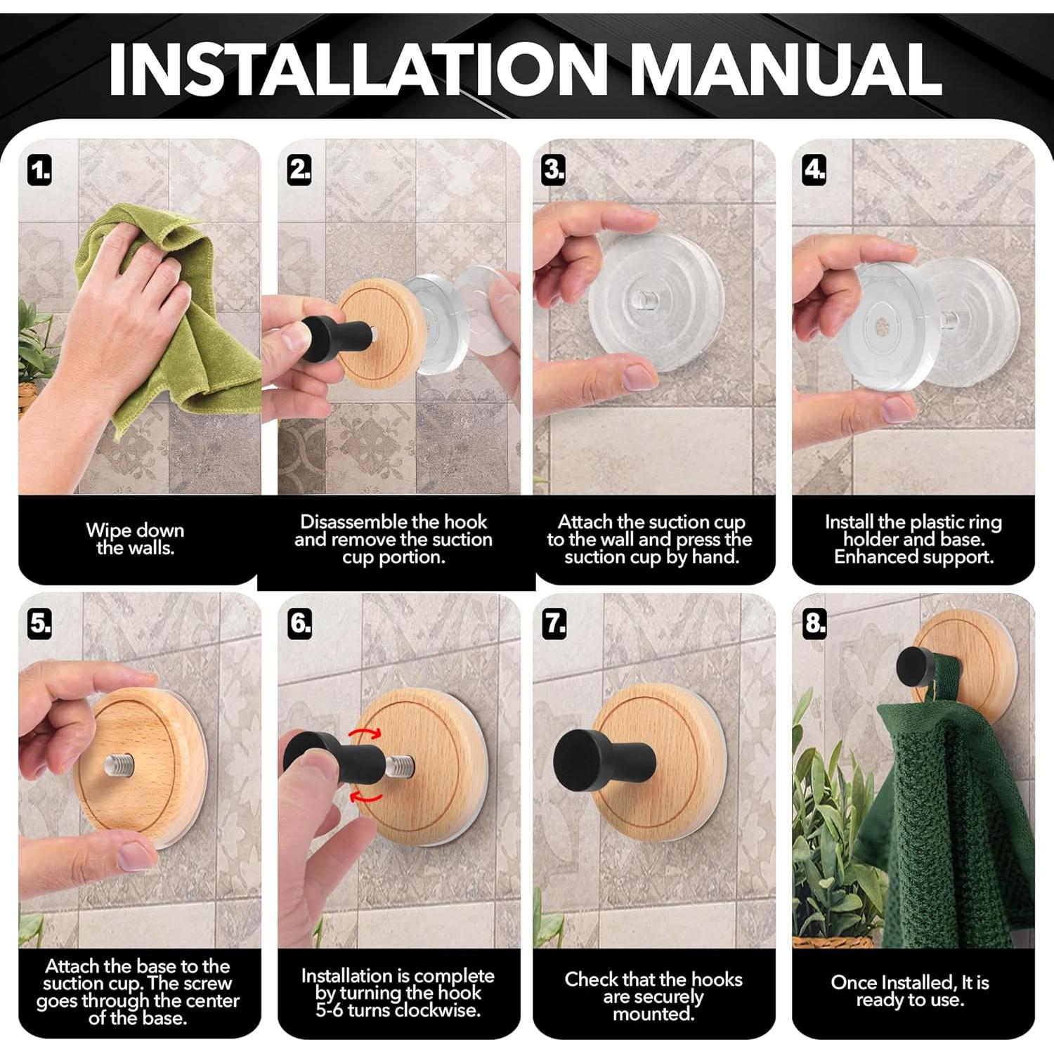 Ganchos de Ventosa Besti para Ducha 4 Piezas Haya-Negro