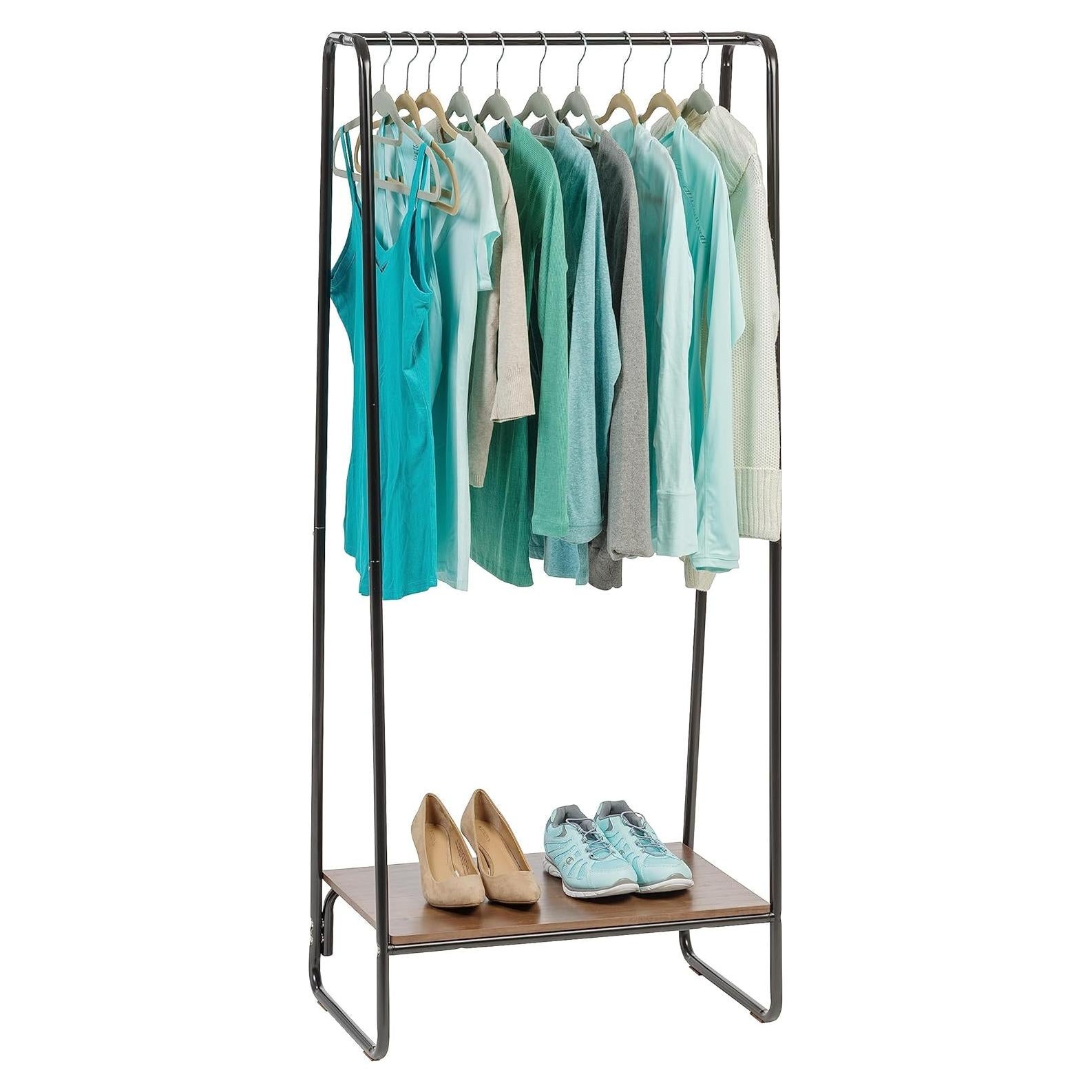 Perchero Independiente IRIS USA con Estante de Madera Negro