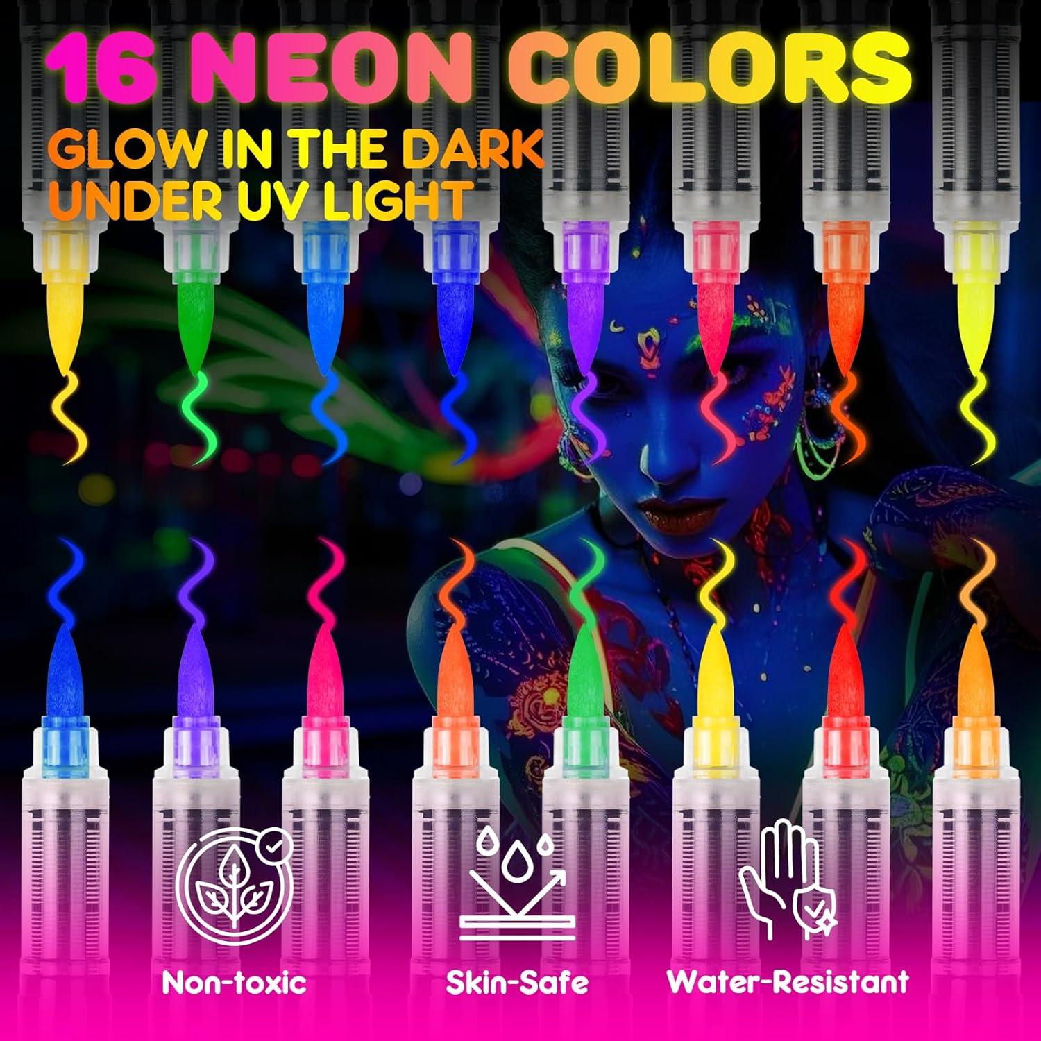 Kit de Pintura Facial UV ThEast - 16 Marcadores Neón Brillantes