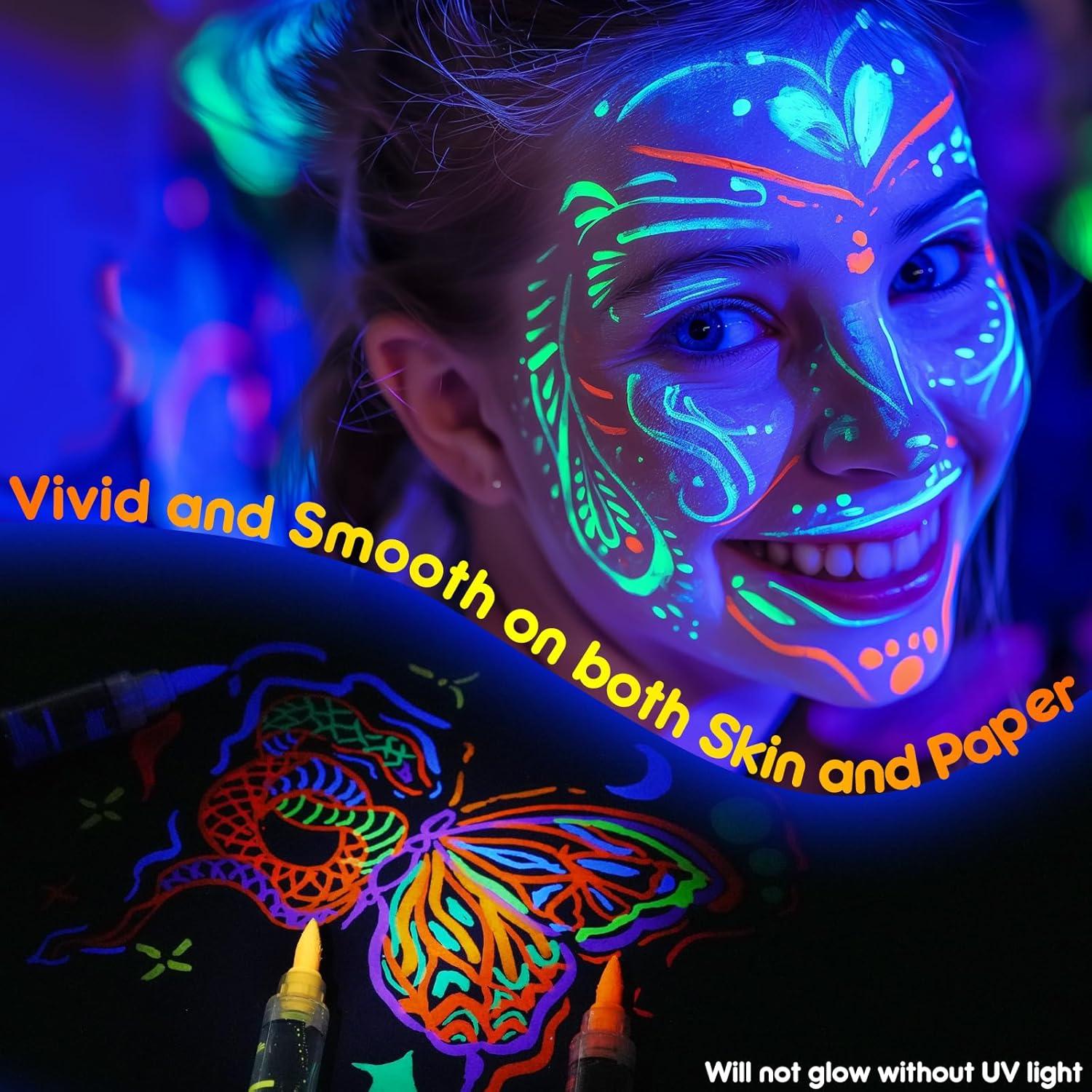 Kit de Pintura Facial UV ThEast - 16 Marcadores Neón Brillantes