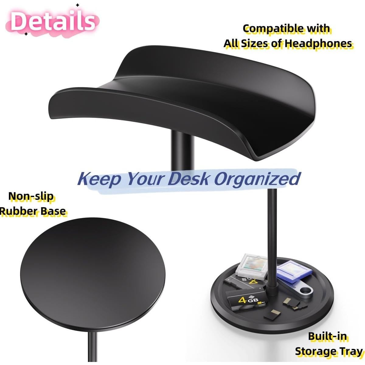 Soporte para Auriculares NQQNQQ YO-2 con Bandeja Almacenamiento Negro