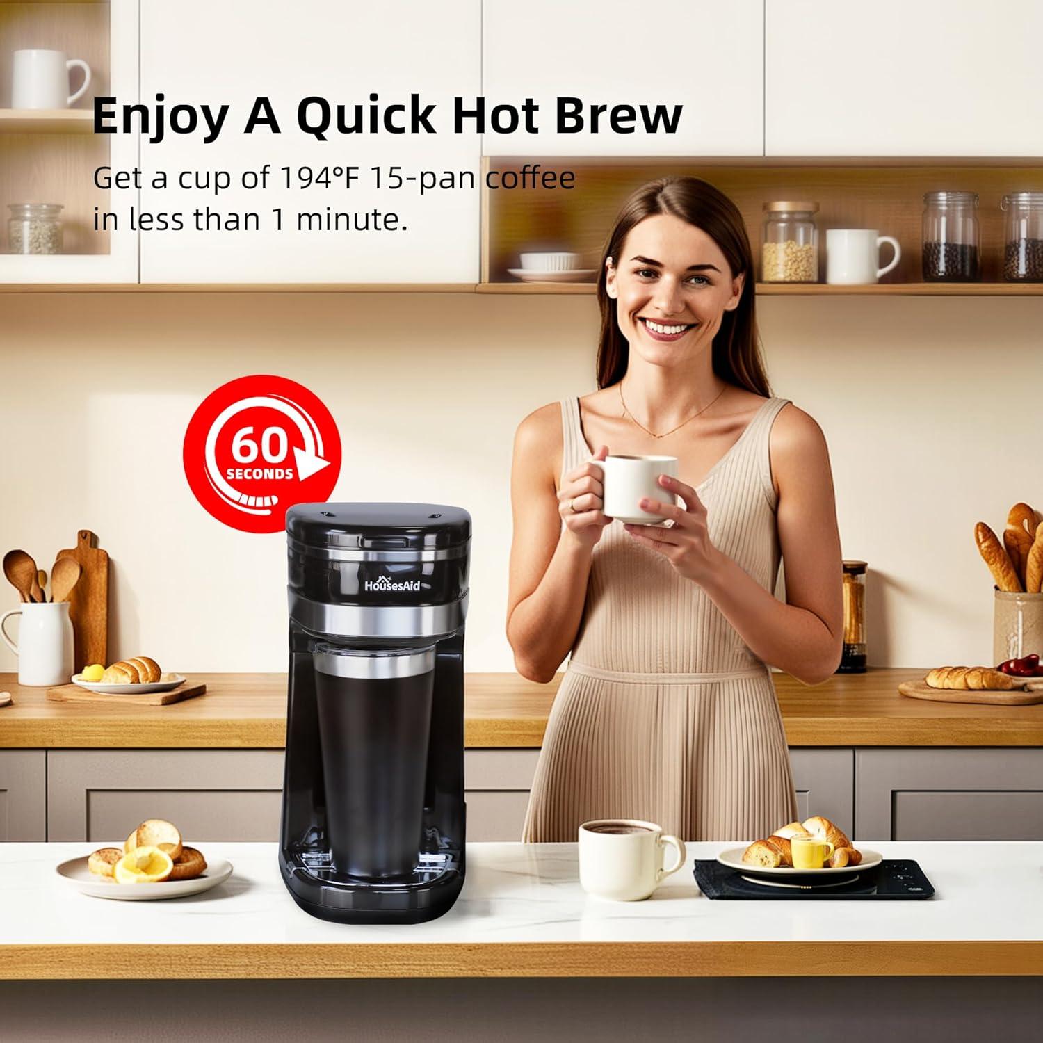 Cafetera de Una Taza HousesAid Negra 450ml Automática