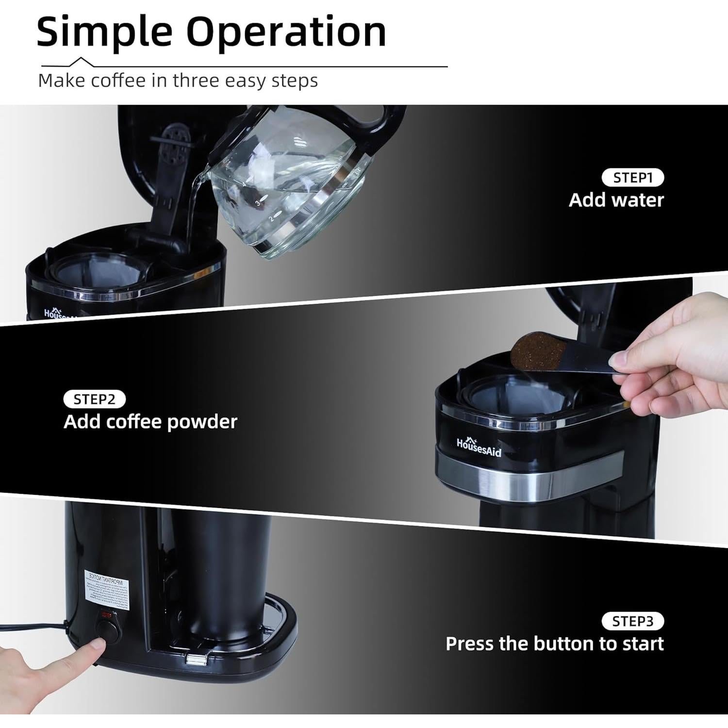 Cafetera de Una Taza HousesAid Negra 450ml Automática