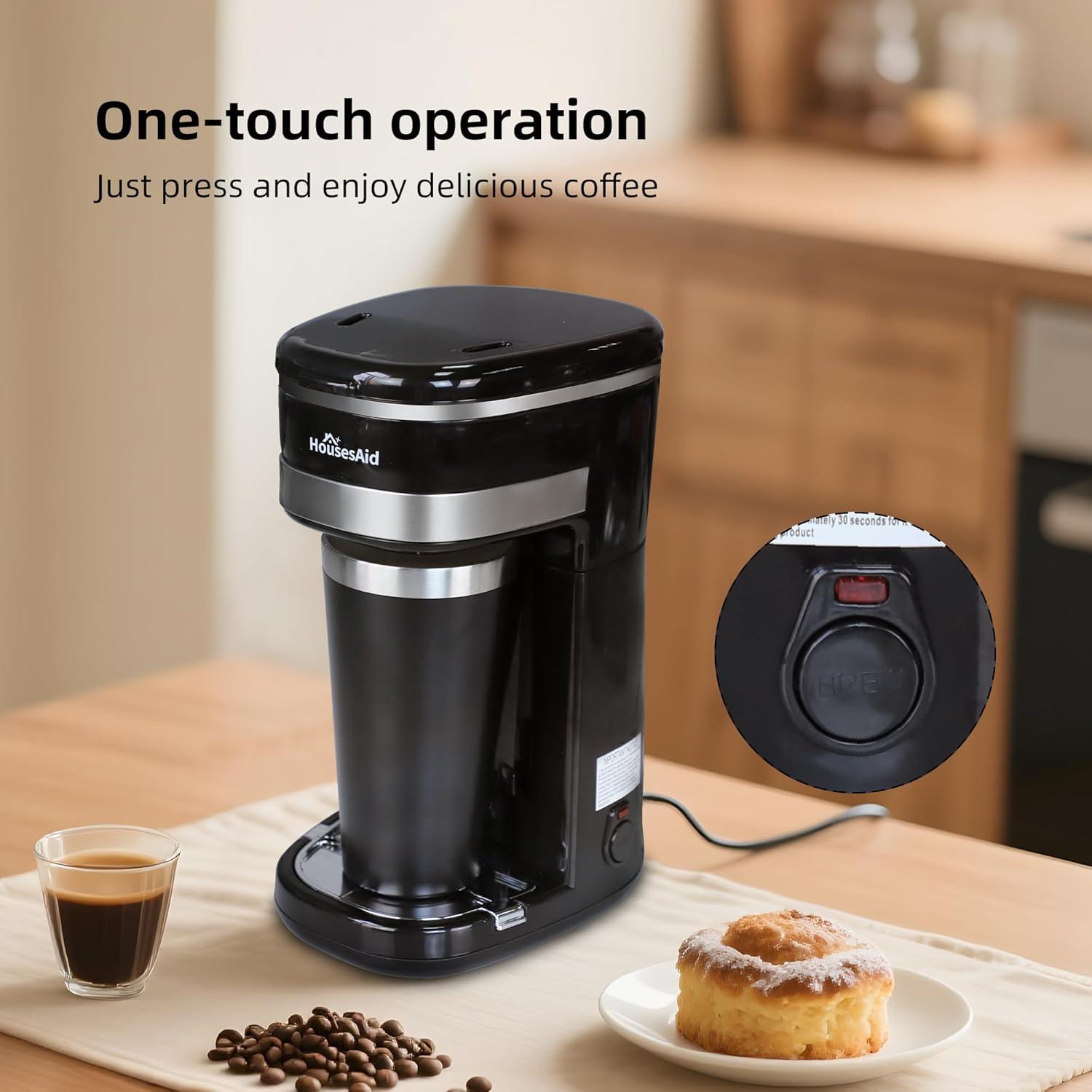 Cafetera de Una Taza HousesAid Negra 450ml Automática