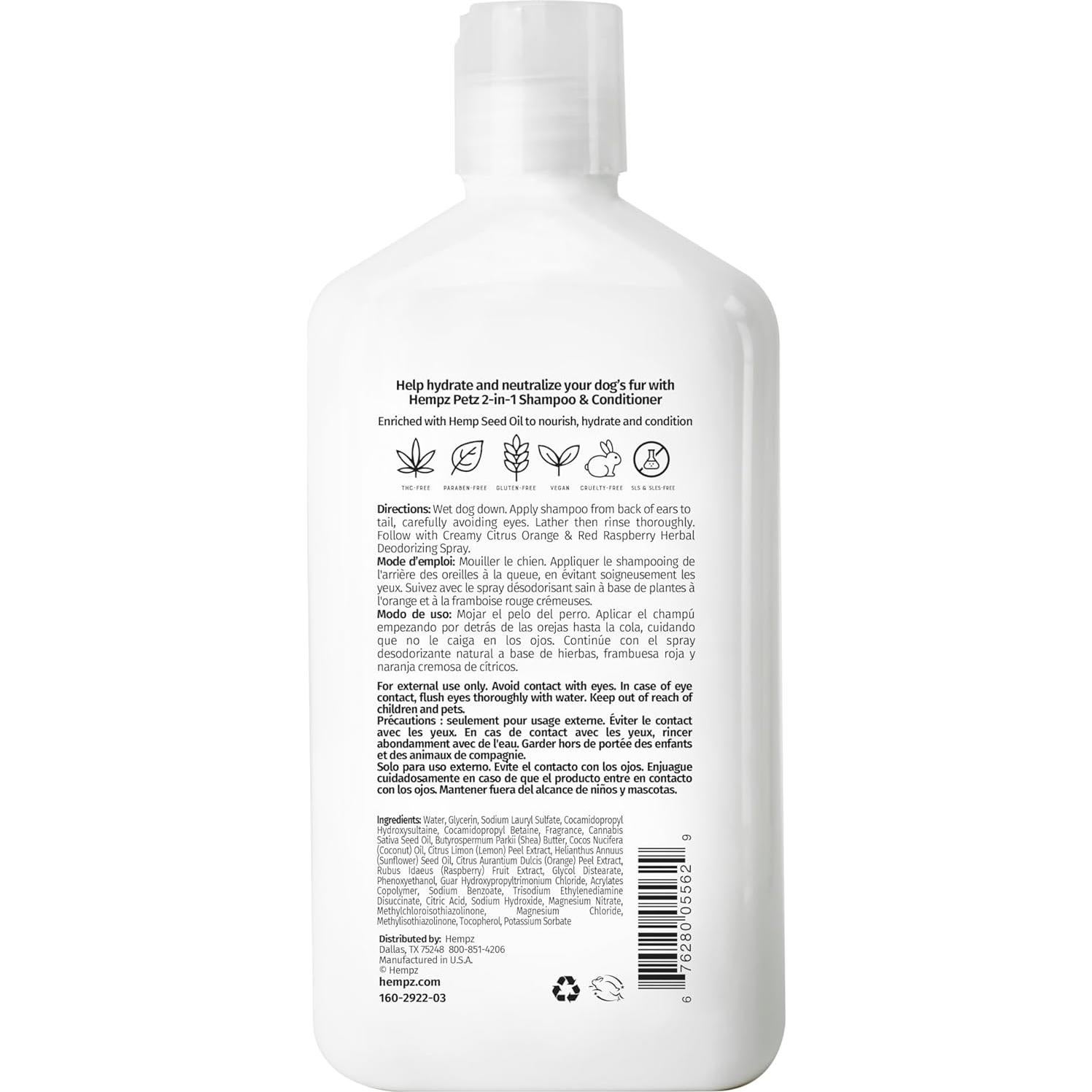 Champú y Acondicionador Herbal para Perros Hempz Petz 482.8 g