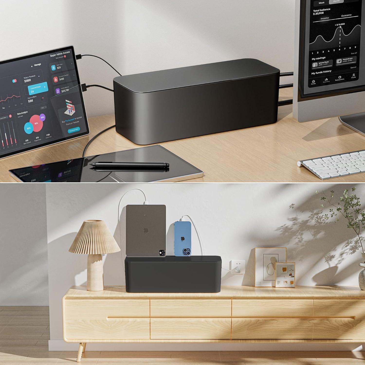 Caja de Gestión de Cables YECAYE 2 Paquetes Negro 34x15x13cm