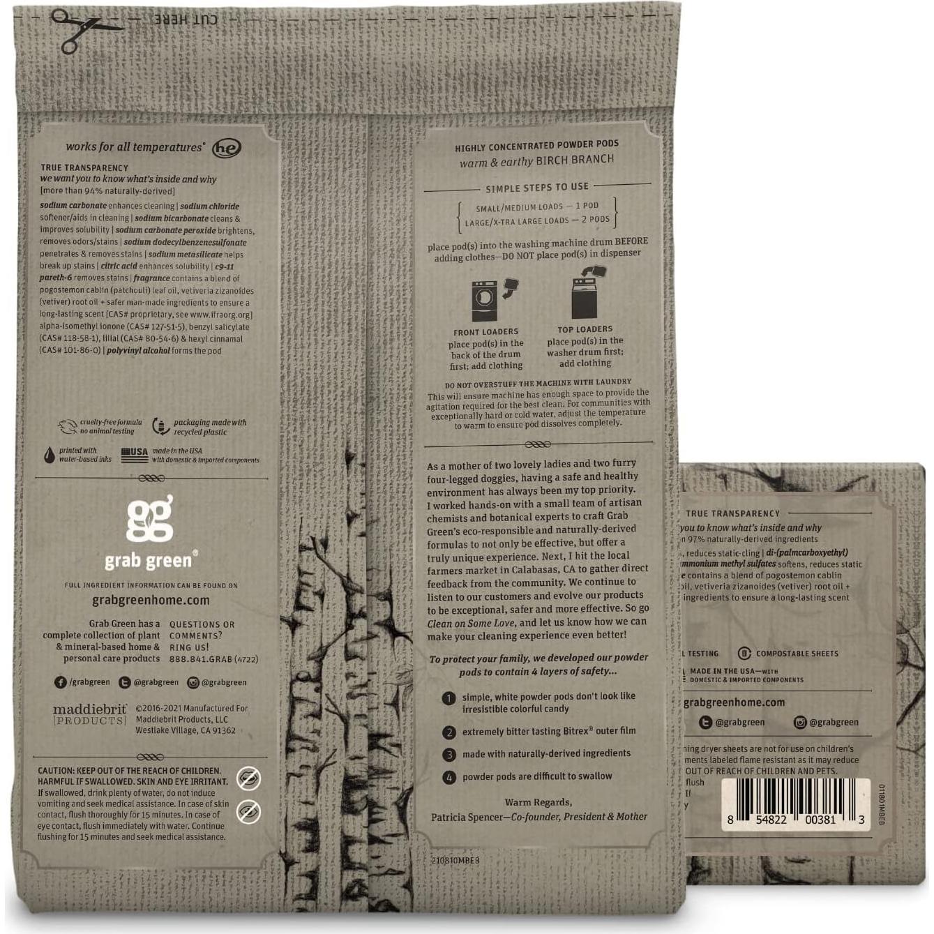 Paquete de 50 cápsulas y 80 hojas para secadora Grab Green