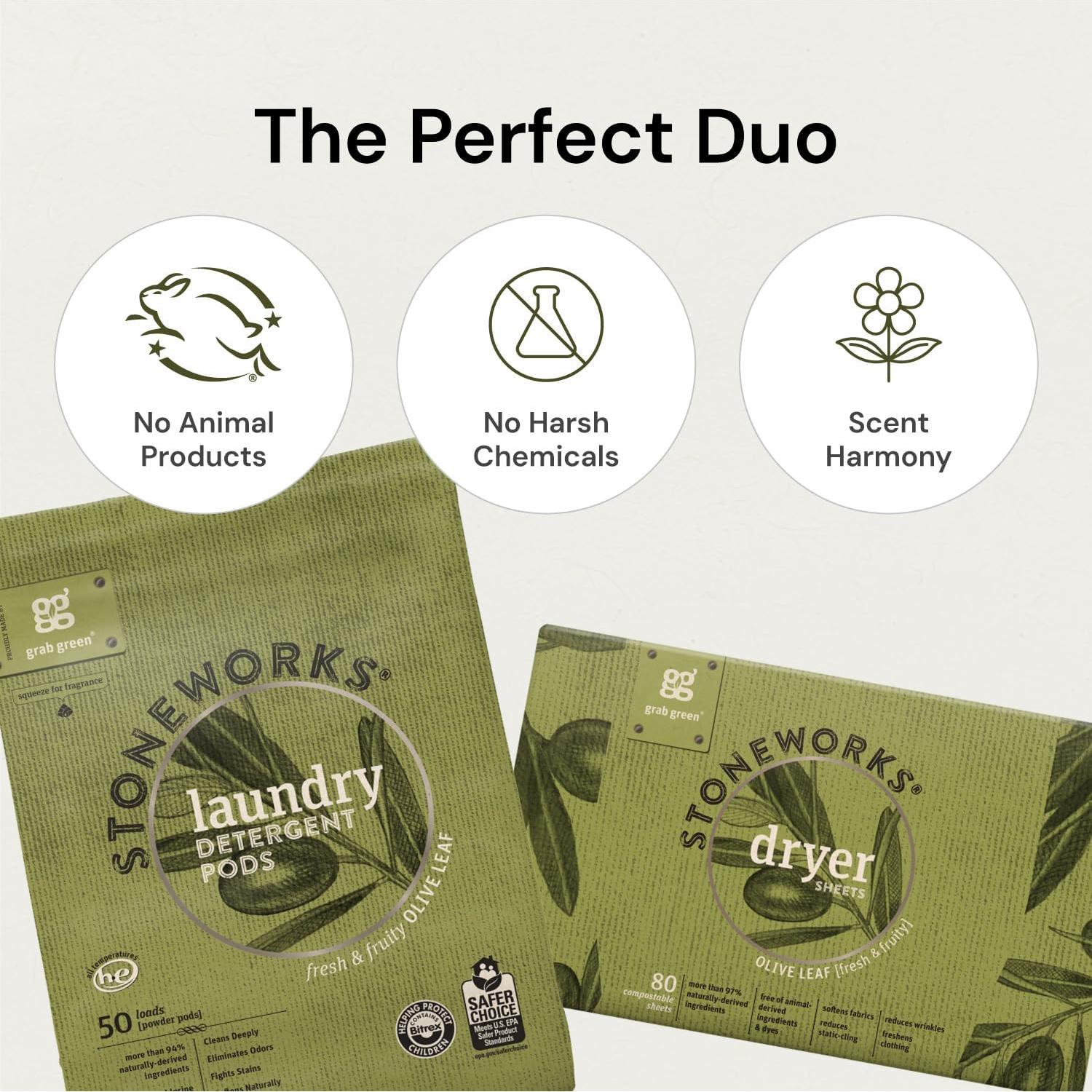 Paquete de 50 cápsulas y 80 hojas para secadora Grab Green